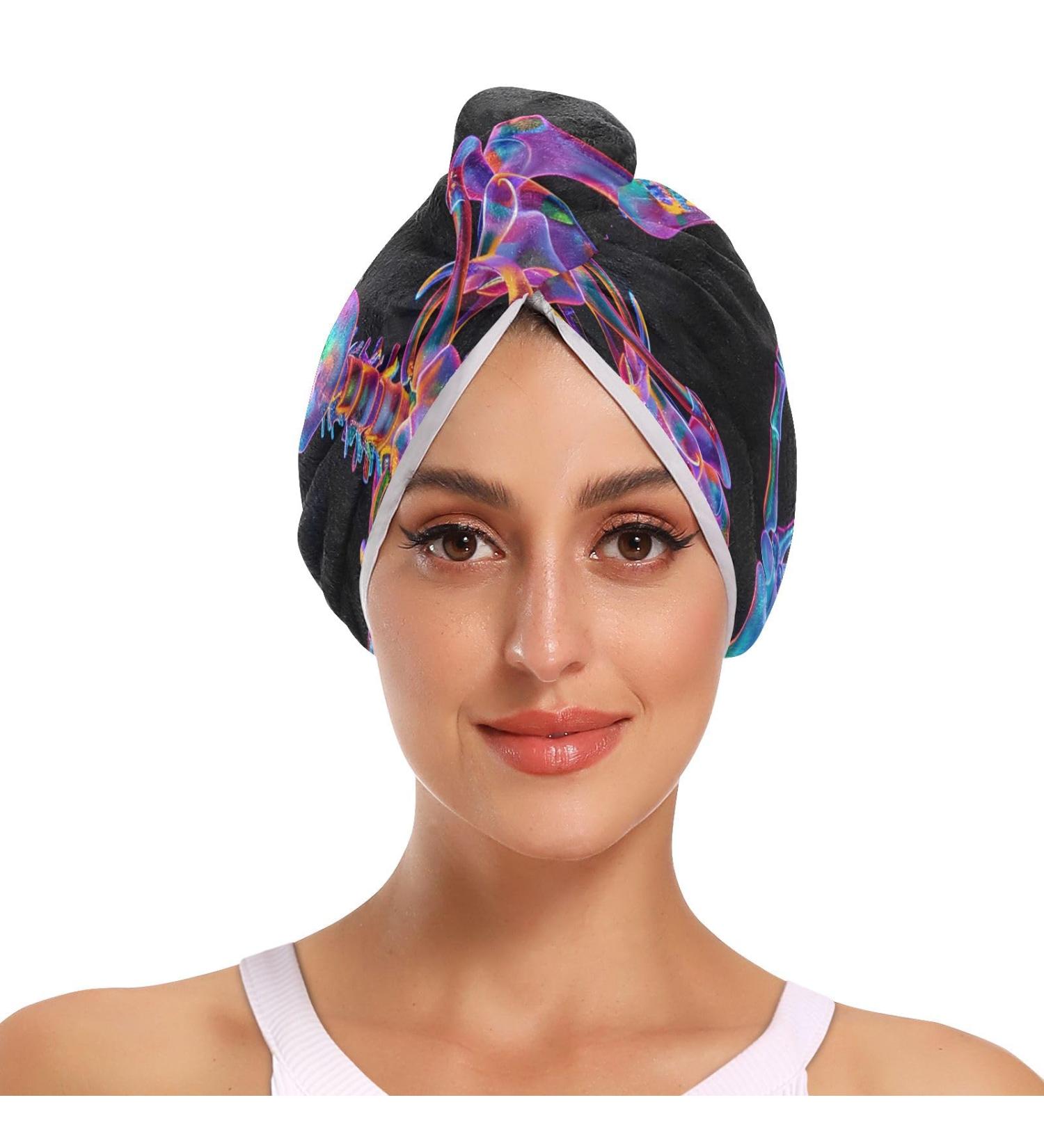 Skull Wave Hand Hair Towel 2 Pack - Super Absorbent Quick Dry Hair Turbans for Women & Girls - Buy Online on GoSupps.com