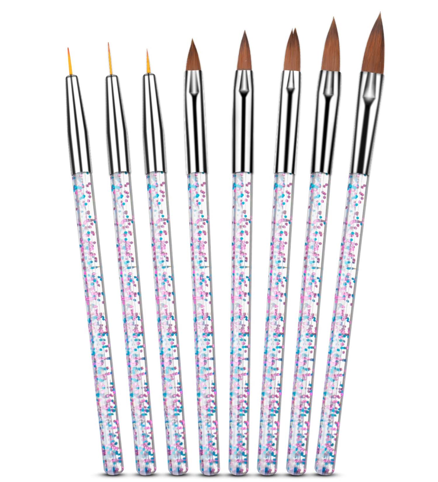 Spearlcable 8-Piece Acrylic Nail Brush Set with Rhinestone Handles - Perfect for Nail Art Design & Gel Polish Painting at Home or Salon - Buy Online on GoSupps.com