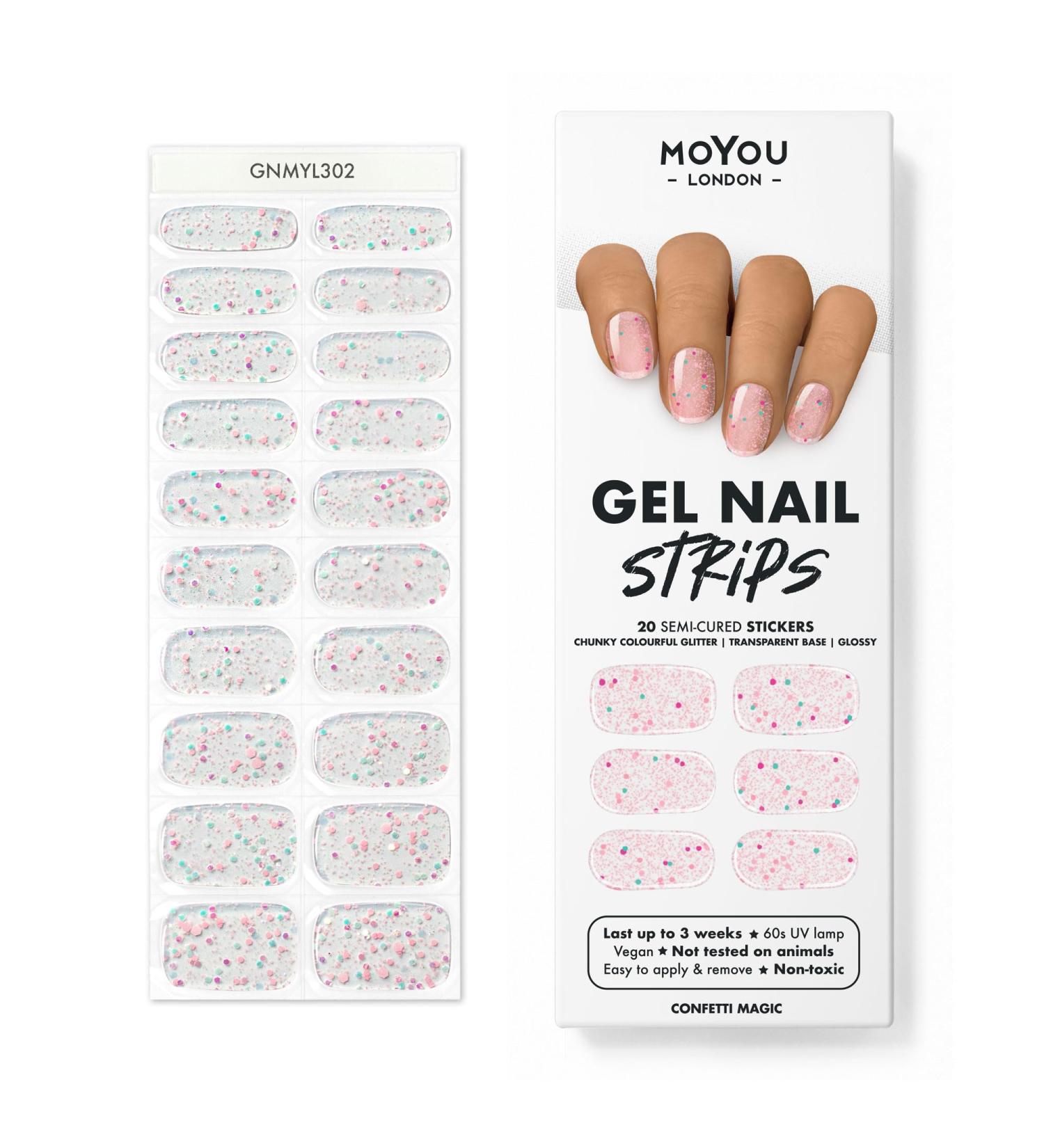 MOYOU LONDON Semi-Cured UV Gel Strips - 20 Salon-Quality Confetti Magic Nail Foils for International Shipping - Buy Online on GoSupps.com