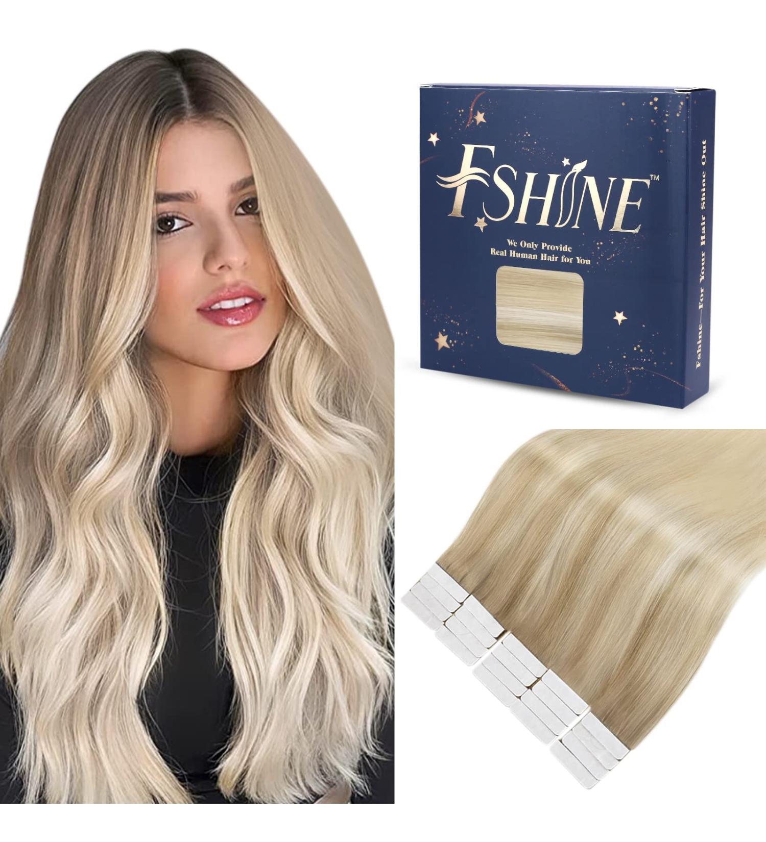 FSHINE Balayage Tape In Hair Extensions - Real Hair Ombre Ash Blonde - 50cm (20 inch) - Seamless 50g 20 Pieces #18/26/60 for Women - Buy Online on GoSupps.com