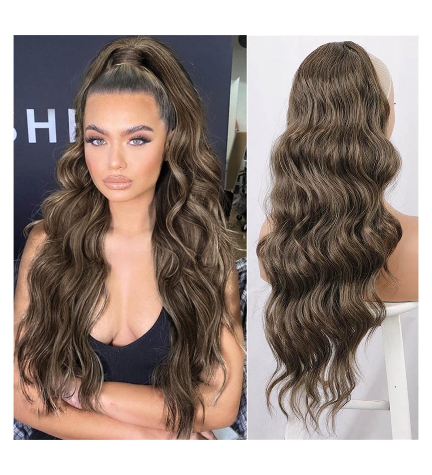 Ponytail Extension Synthetic Long Wavy Ponytail Extensions for Black Women Omber Blond Ash Brown Drawstring Ponytail Clip in Hairpiece Ponytail Hair Extension(Color:Dark grey) - Buy Online on GoSupps.com