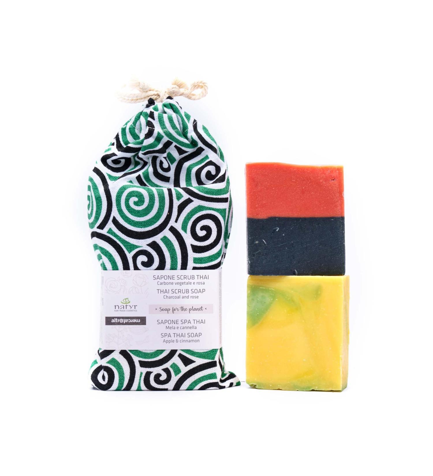  natyr Cotton bag - Vegetable charcoal and pink scrub soap 100g + apple and cinnamon soap 100g - Buy Online on GoSupps.com