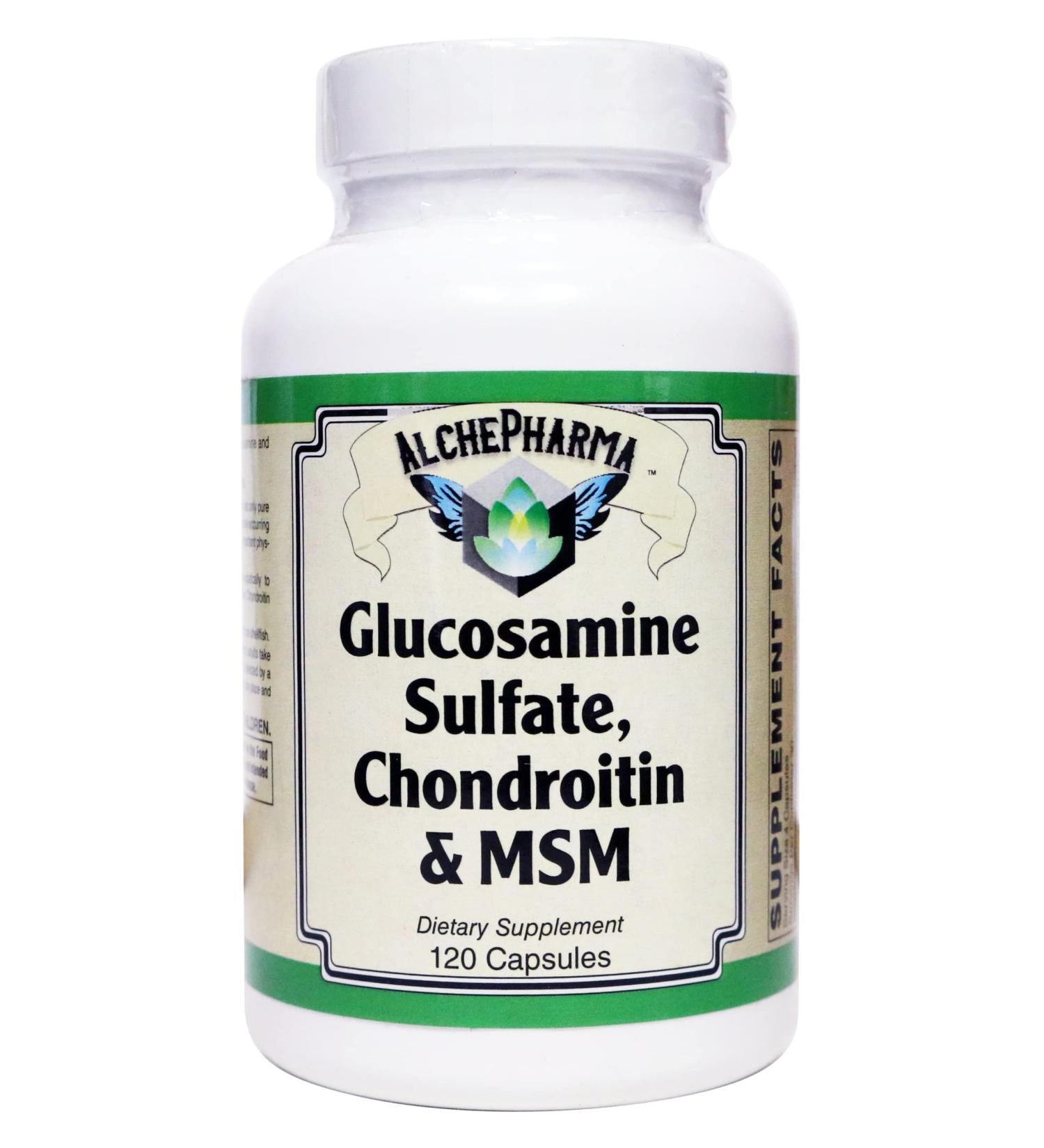 AlchePharma Glucosamine Sulfate Chondroitin & MSM Capsules (4 Cap High Potency Formula) (120 Capsules) - Buy Online on GoSupps.com