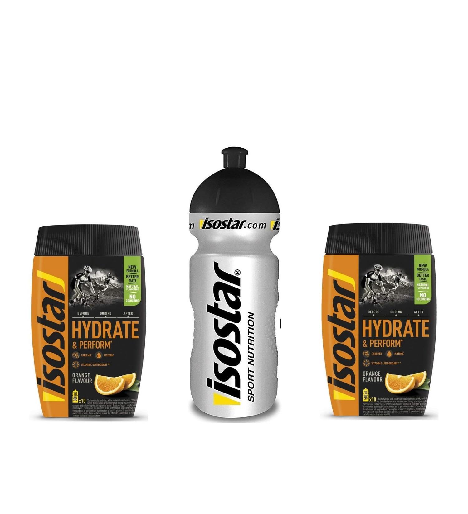 Isostar Hydrate & Perform Iso Drink - 400g Isotonic Drink Powder - Electrolyte Powder to Support Sports Performance - 2 x Orange + 0.5 Liter Bottle - Buy Online on GoSupps.com