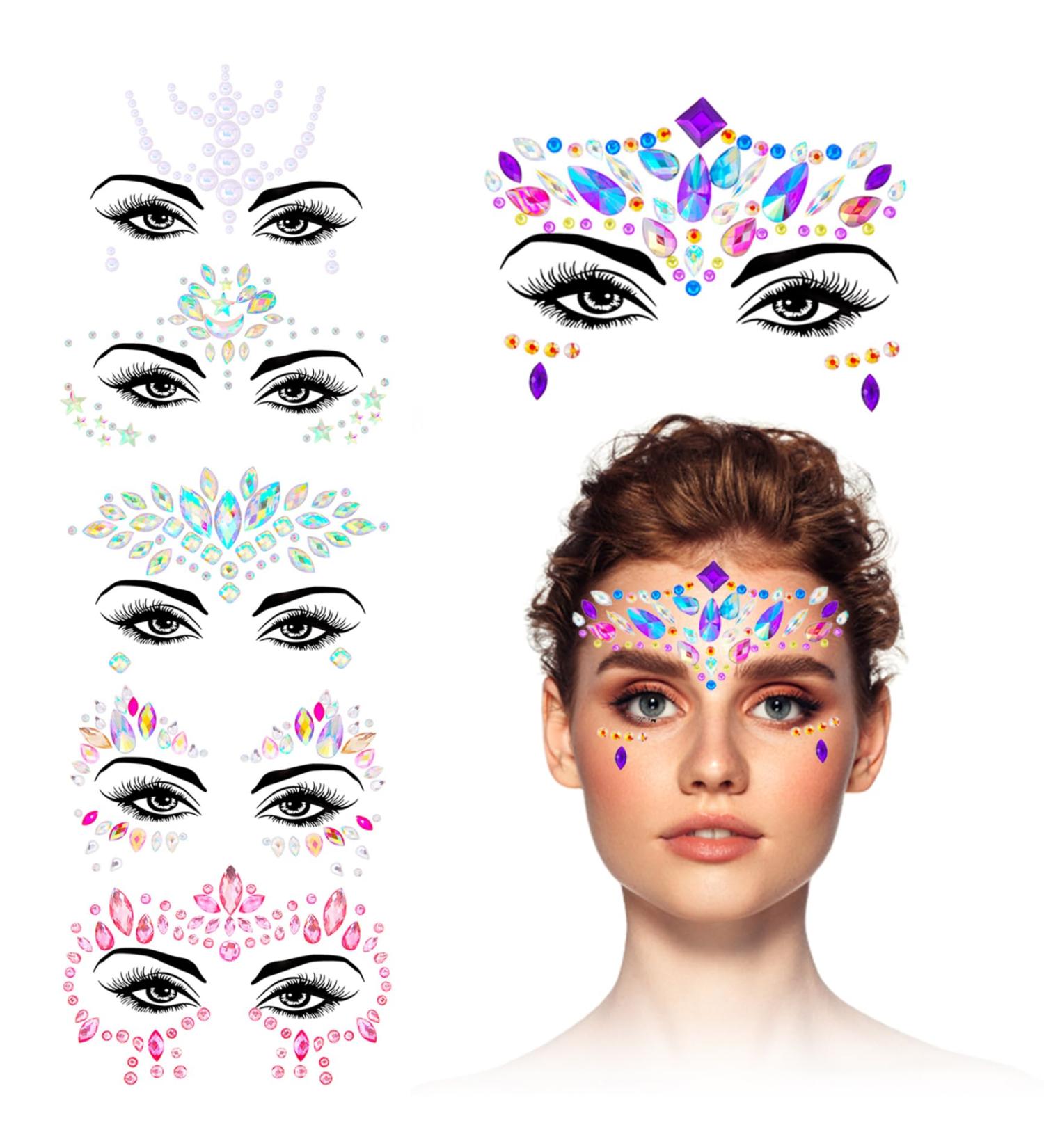 6PCS Face Gems for Festivals Gemstone Face Jewels Glitter Face Stickers Not Easy to Fall Off Face Temporary Tattoos for Music Festival Holiday Party - Buy Online on GoSupps.com