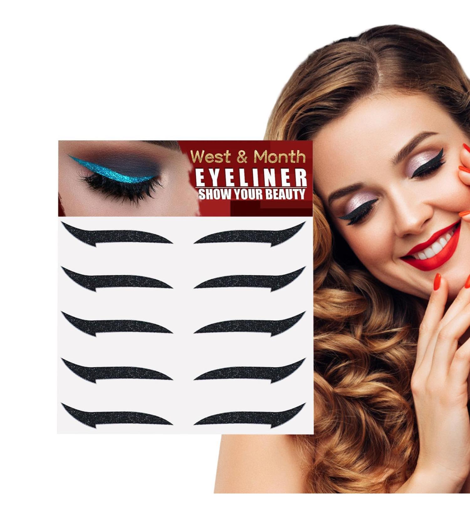 Sticker Eyeliner Glitter 5 Pairs Instant -Adhesive Eyeliner Stencil Glitter - Sticker Eyeliner with Shine Effect Makeup Eyeliner Stickers for Women and Girls Thaely Black (Five Pairs) - Buy Online on GoSupps.com