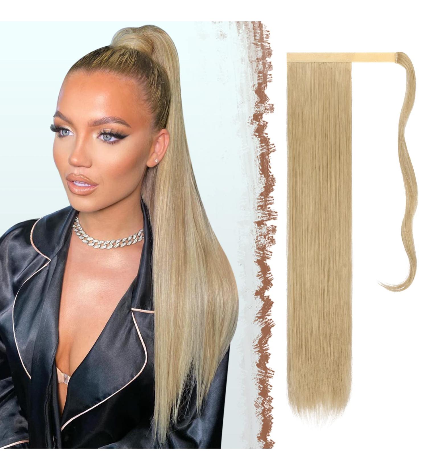 FESHFEN Straight Wrap Around Ponytail Extension 24 Synthetic Hair Piece - Pale Golden Blonde & Bleach Blonde (24/613#) - Buy Online on GoSupps.com