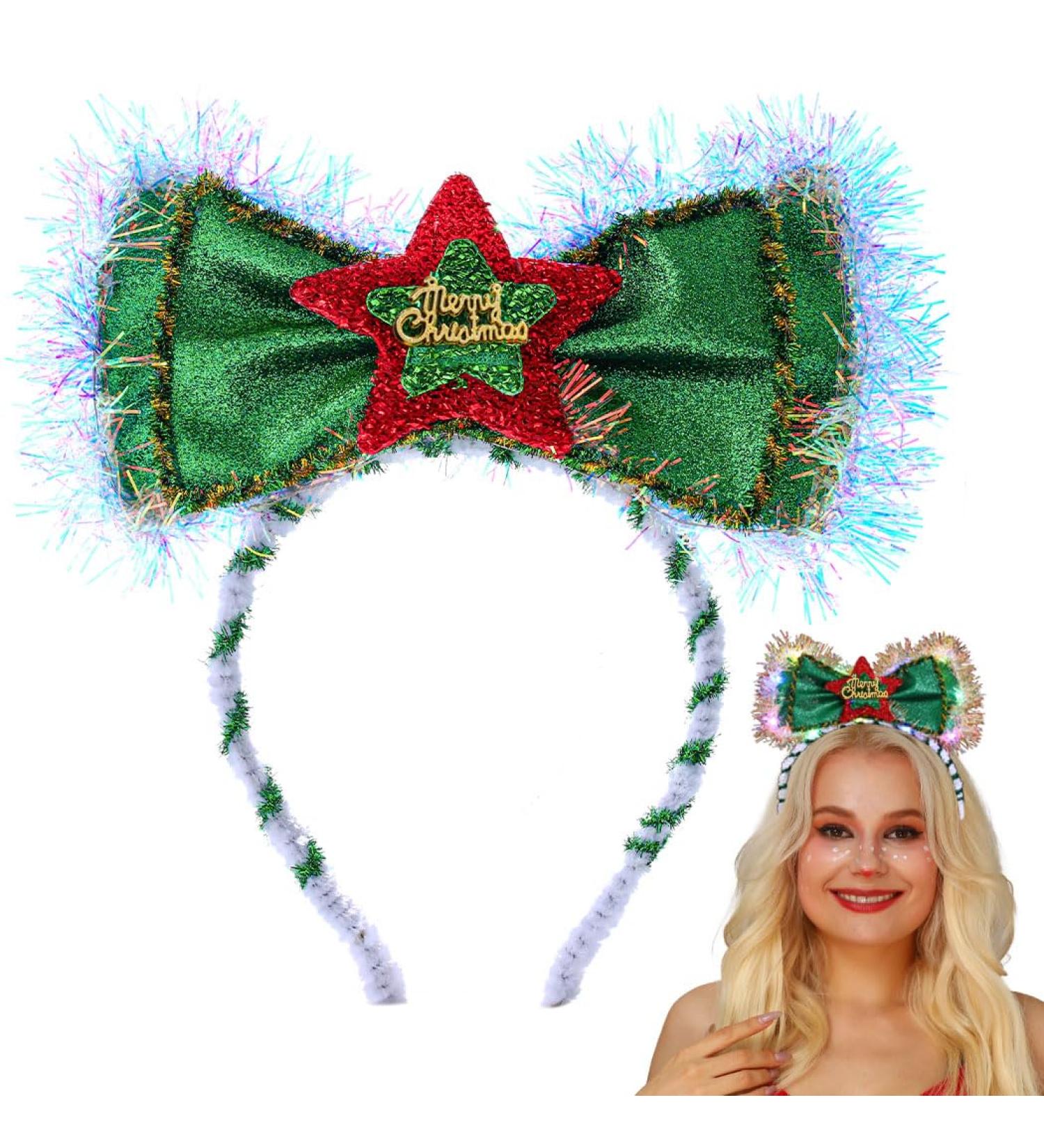 Flayem Bow Christmas Headbands for Kids Adults Green Xmas Cute Hair Hoop for Women Men Christmas Party Costume Party Favor Green Star - Buy Online on GoSupps.com