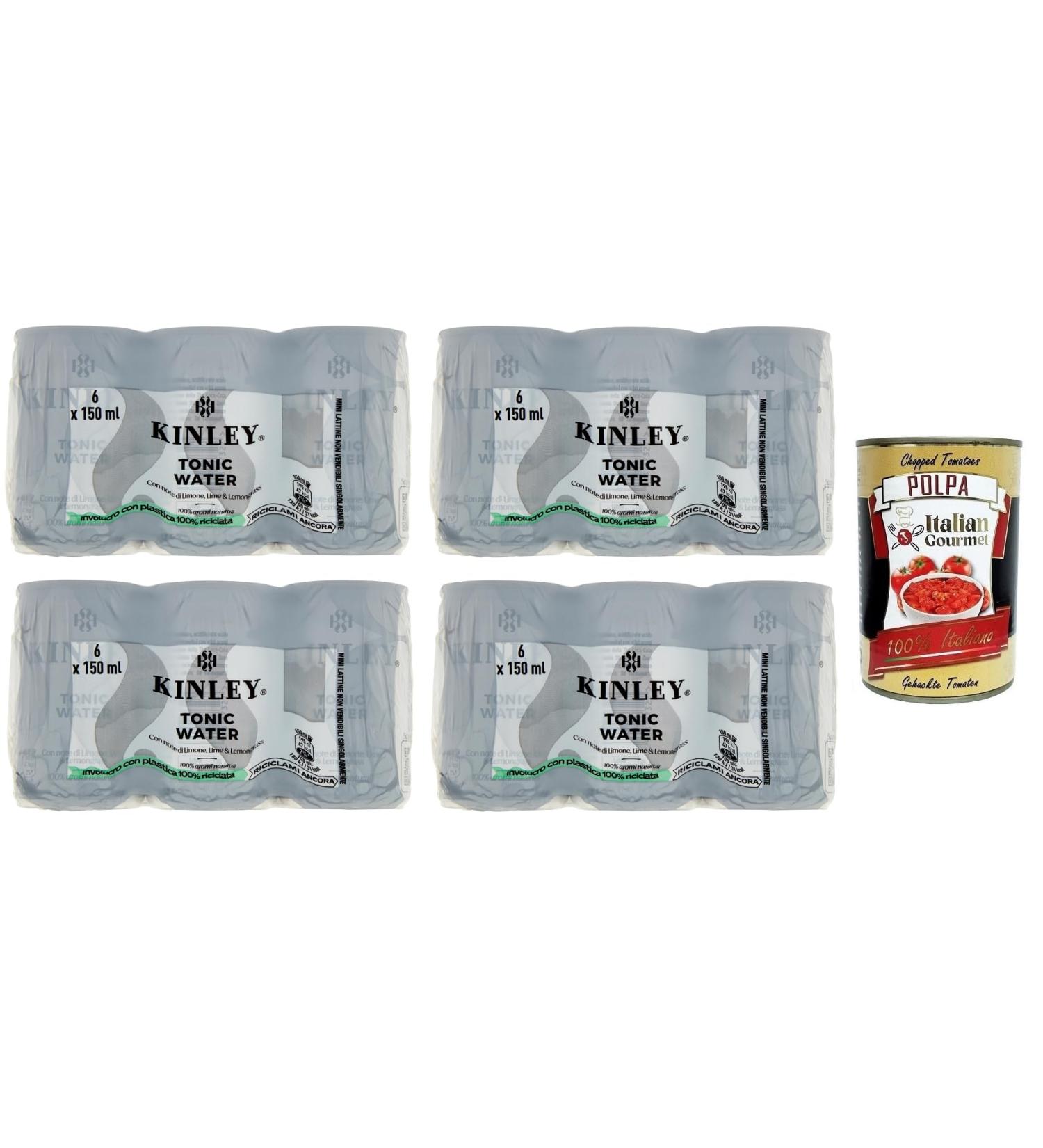 Kinley Tonic Water 24 Pack 150ml Mini Disposable Cans for Intense and Refreshing Carbonated Drinks + Polpa di Pomodoro Italian Gourmet Polpa di Pomodoro 400g - Buy Online on GoSupps.com