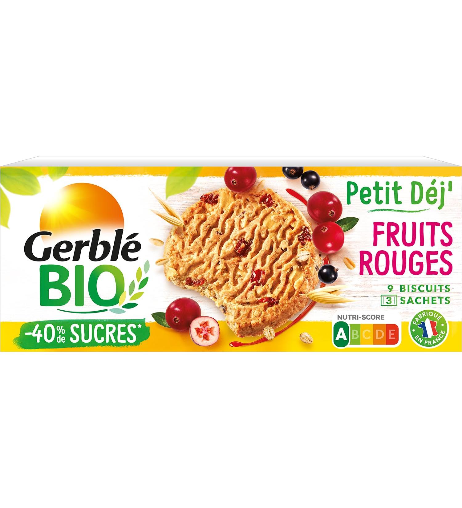 Gerbl BIO Red Fruit Breakfast Biscuit - Reduced in Sugars - High in Fiber - 1 Box 132 g (3 Bags of 3 Biscuits) - Buy Online on GoSupps.com