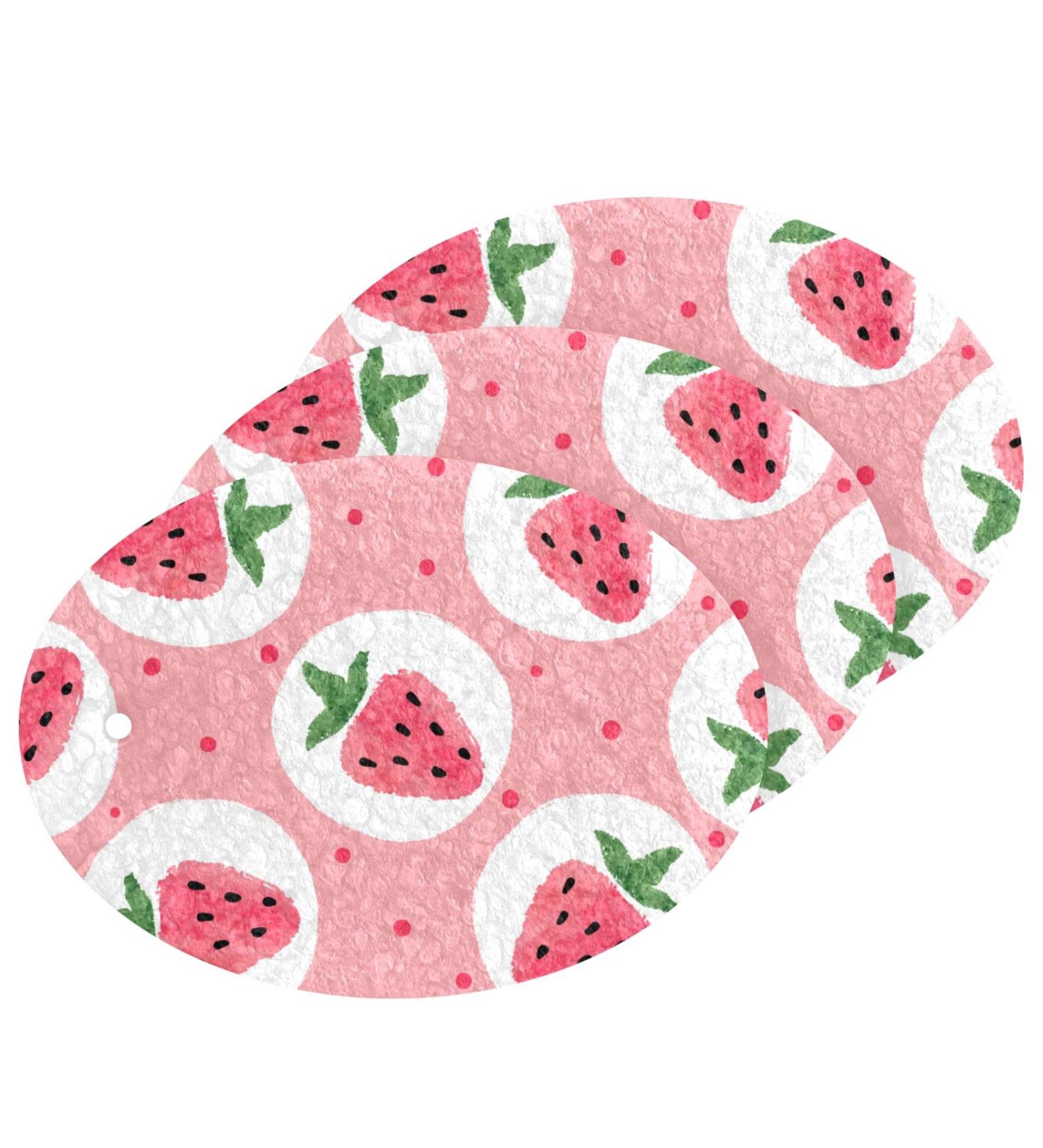 3-Pack Cleaning Kitchen Sponges Oval Seamless Strawberry Kitchen Cellulose Dishwashing Wood Pulp Cotton - Buy Online on GoSupps.com