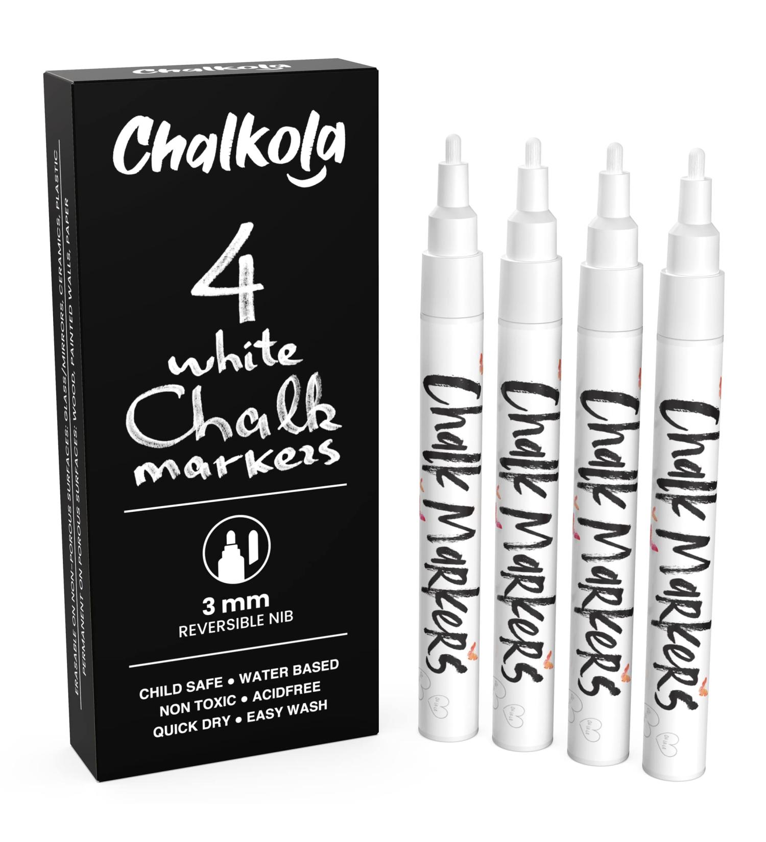 White Chalk Markers Fine Tip (4 Pack) - Wet & Dry Erase Chalk Pens for Blackboard, Windows, Signs - Reversible Bullet & Chisel Point - 3mm - Buy Online on GoSupps.com