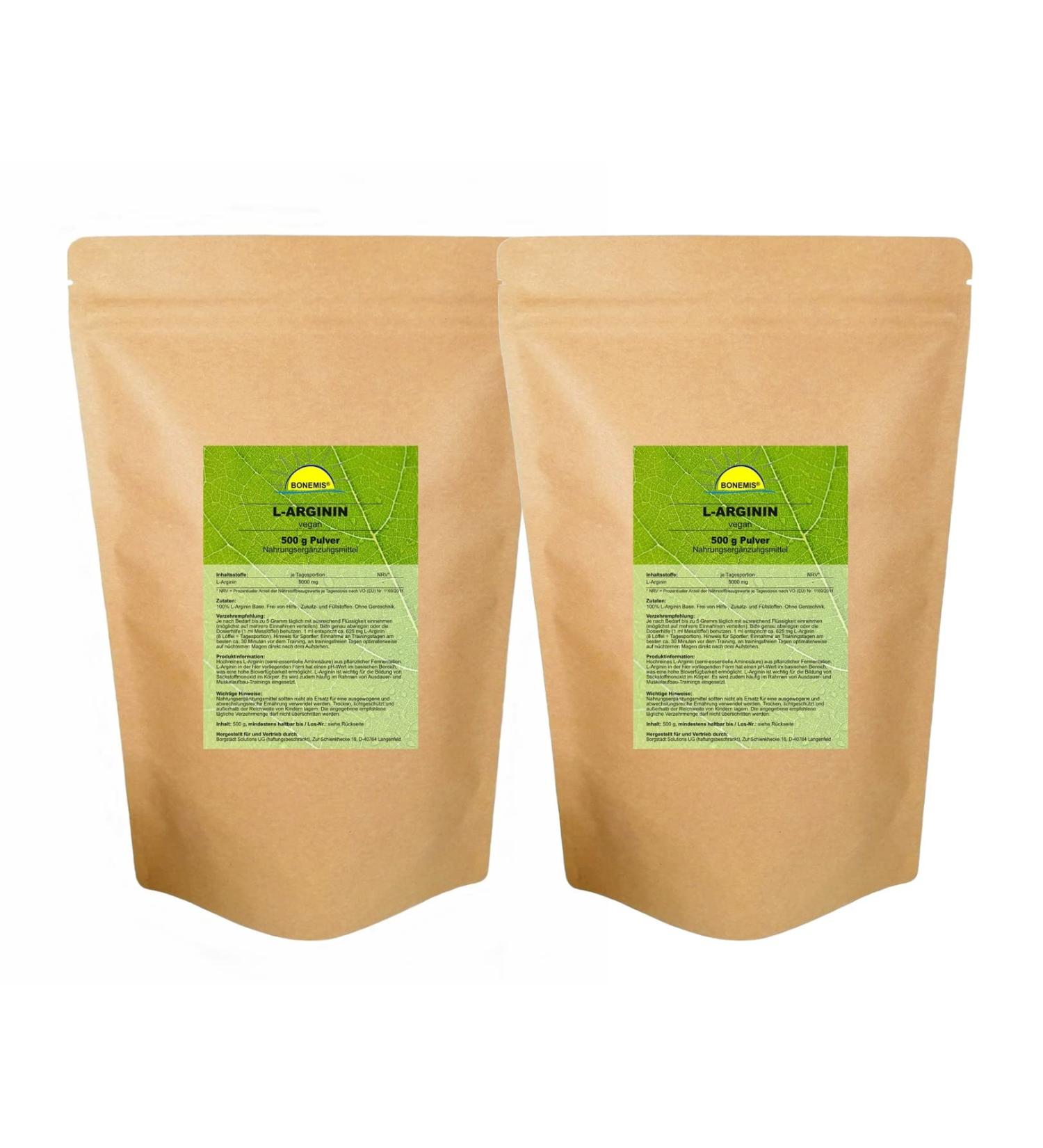 Premium Vegan L-Arginine Base 1 kg - 100% Pure Amino Acid No Additives Bonemis - Buy Online on GoSupps.com