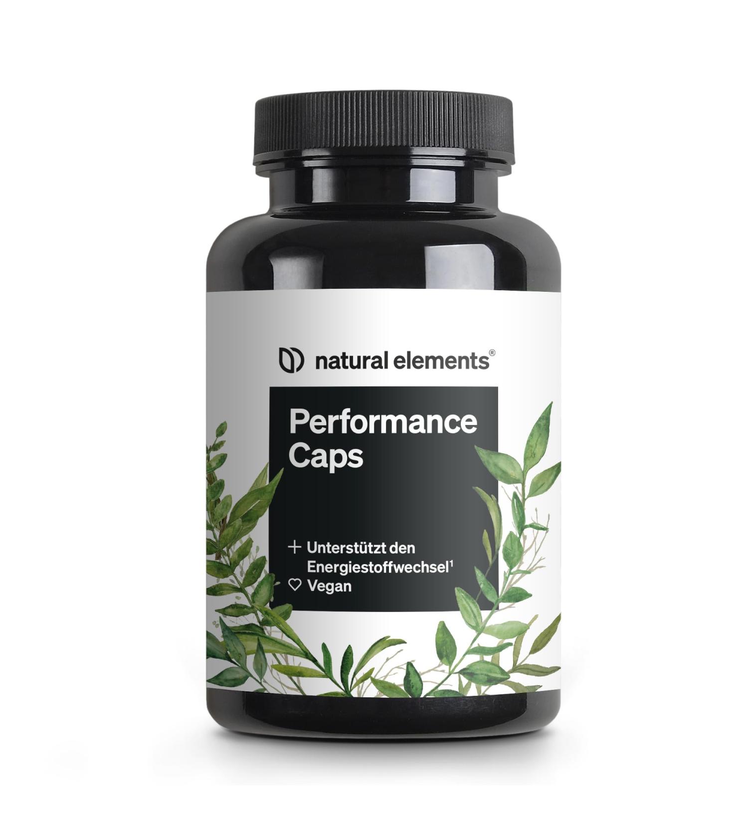 Performance Caps - 120 Vegan Caffeine Capsules with Green Tea Guarana & Green Coffee Bean | High-Dose No Additives Made in Germany - Buy Online on GoSupps.com