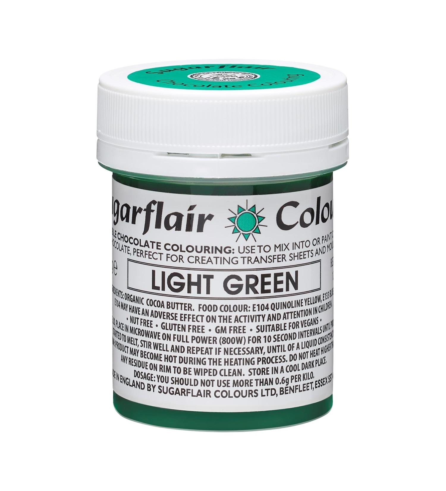 Sugarflair Light Green Chocolate Colouring - Coloured Cocoa Butter for Adding Colour to Chocolate or Painting Directly Onto Chocolate Transfer Sheets or Moulds - 35g