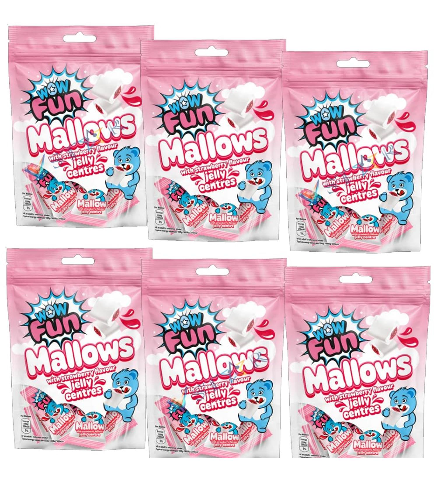 Wow Fun Strawberry Flavour Mallows with Jelly Centres 160g (Pack of 6)