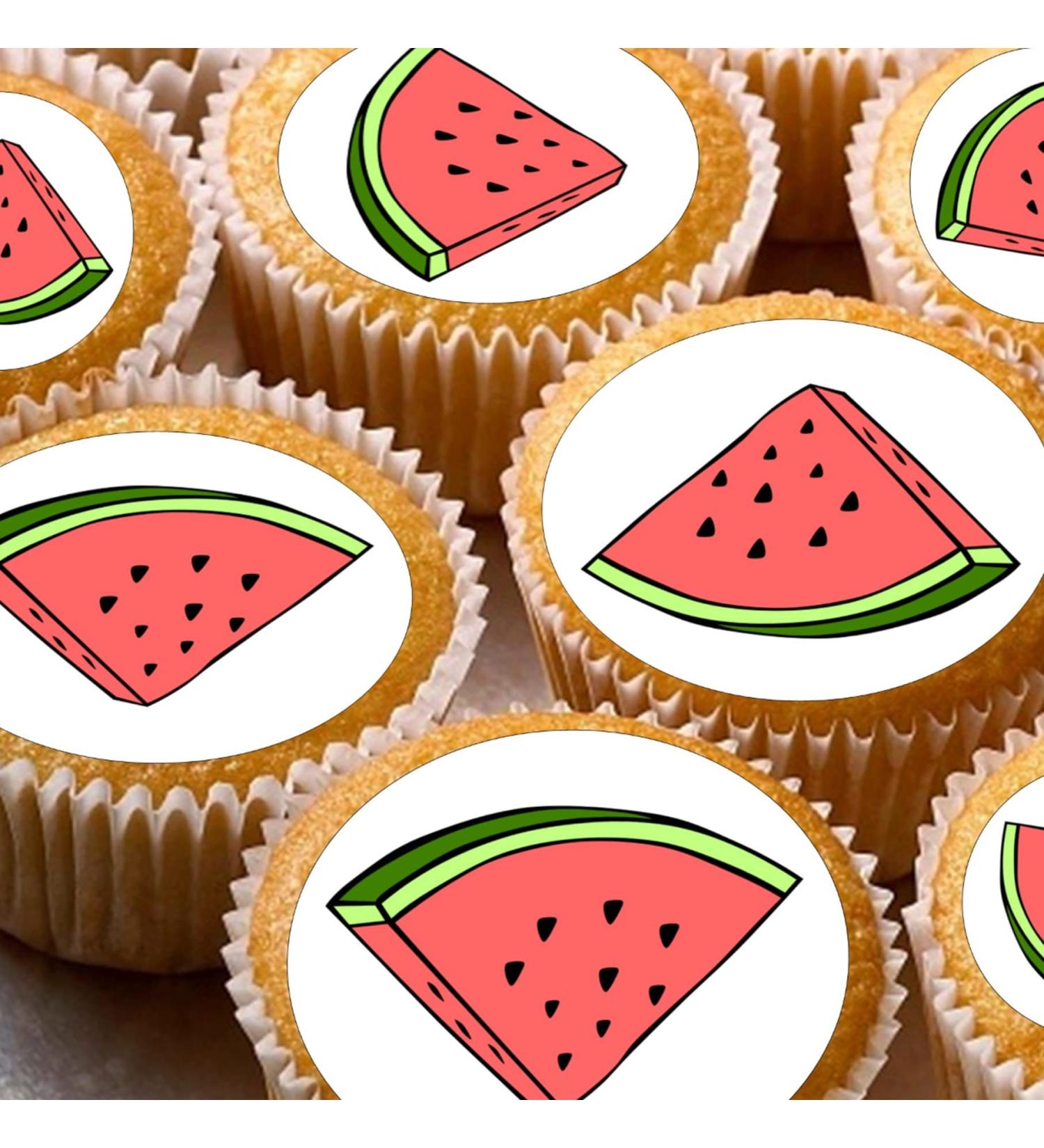 24 edible Watermelon childrens party decorations Iced/Icing Cupcake Topper Edible Fairy Cake Bun Toppers Round - Buy Online on GoSupps.com