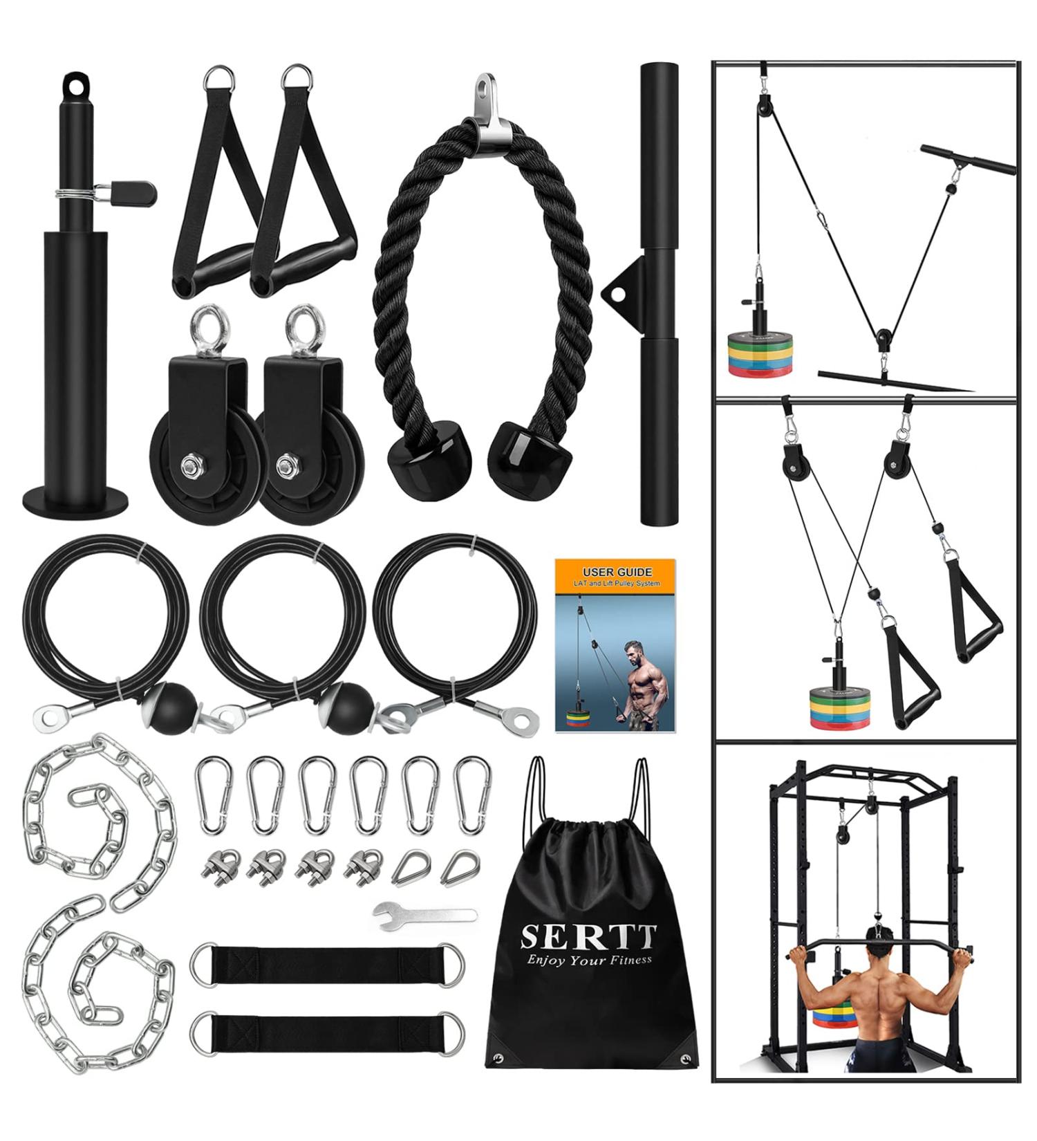 Weight Cable Pulley System Gym  SERTT Upgraded Cable Pulley Attachments for Gym LAT Pull Down  Biceps Curl  Tricep  Arm Workouts - Weight Pulley System Home Gym Add On Equipment - Buy Online on GoSupps.com