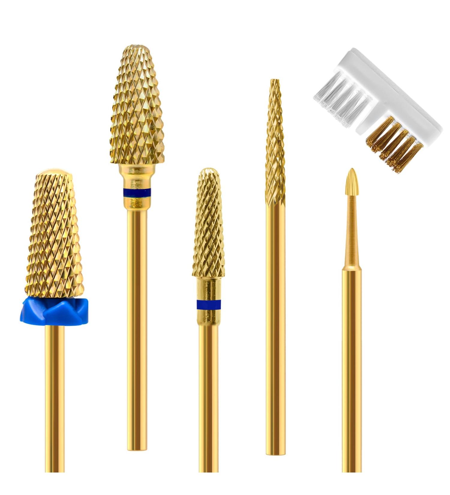 CGBE Nail Miller Attachments - 5 Gold Bits for Gel & Acrylic Nail Removal | 3/32 Inch Wolfram Carbide Milling Cutters - Buy Online on GoSupps.com