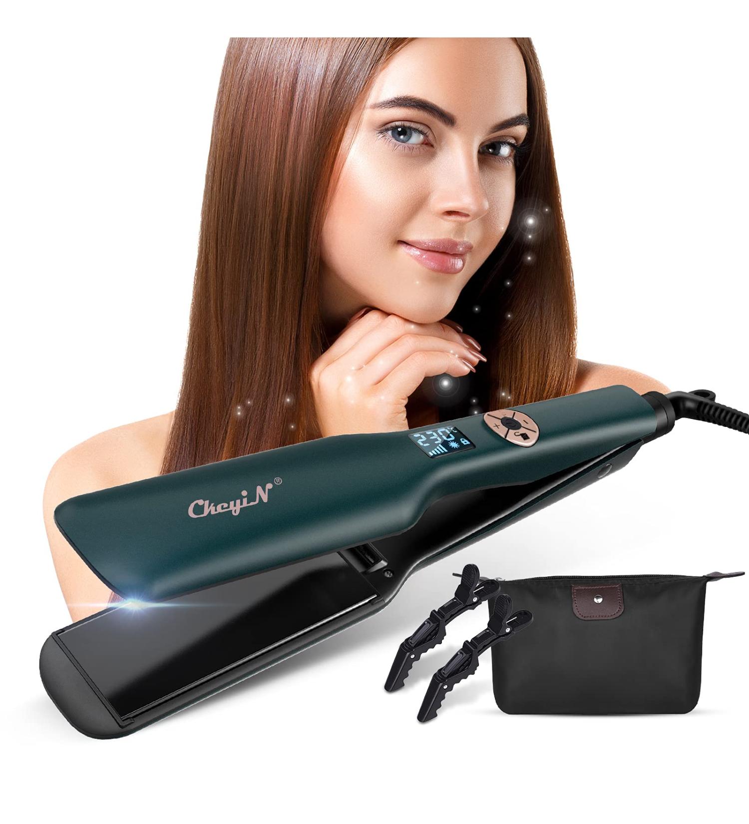 CCKeyin Smooth Iron Wide - 44mm Extra Wide Hair Care with Digital LCD 12 Heat Settings (120-230 C) - Portable Travel Hair Smoother in Green - Buy Online on GoSupps.com