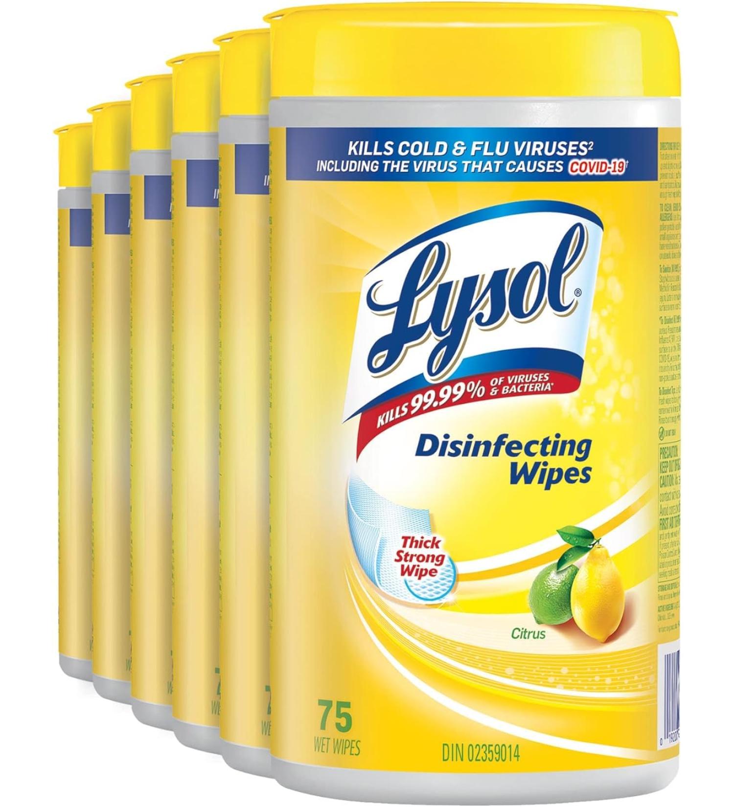 Lysol Disinfecting Wipes Citrus Thick Strong Wipe Kills 99.99% of Viruses & Bacteria Bulk Pack of 6 450 Count (6 x 75 count) - Buy Online on GoSupps.com