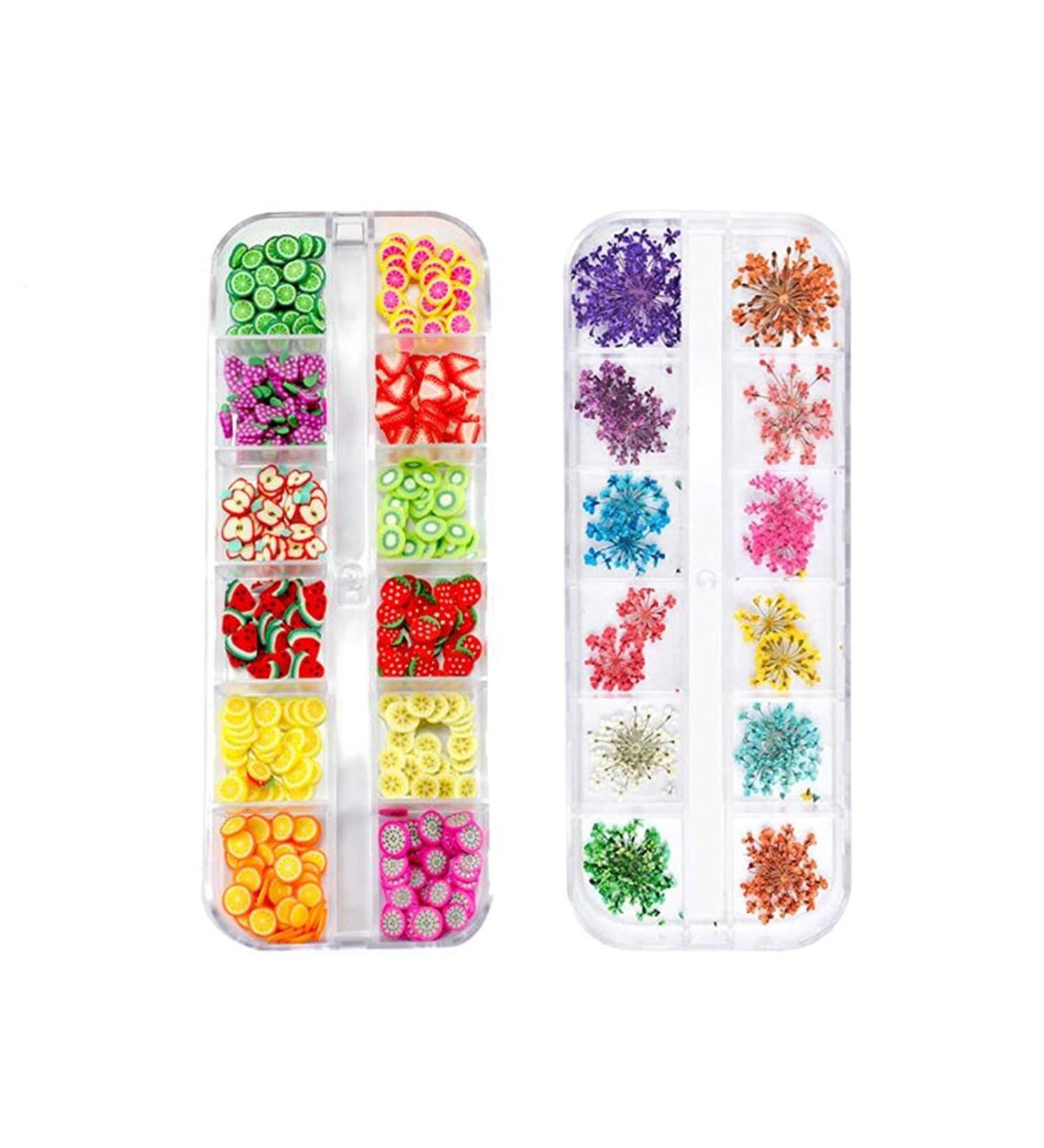 Sinen 1 Box Dried Flowers & Fruit Slices Nail Art Set - 3D Flower Stickers & Fruit Charms for DIY Crafts, Nail Decals, Slime Accessories - Buy Online on GoSupps.com