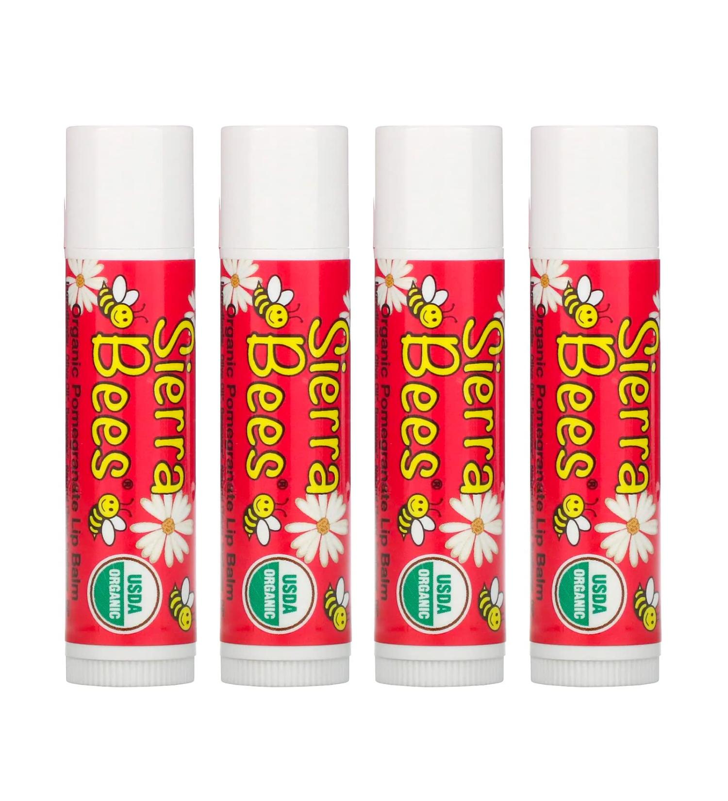 Sierra Bees Organic Pomegranate Lip Balm - 4 Pack (0.15 oz Each) | Natural Moisturizer - Buy Online on GoSupps.com