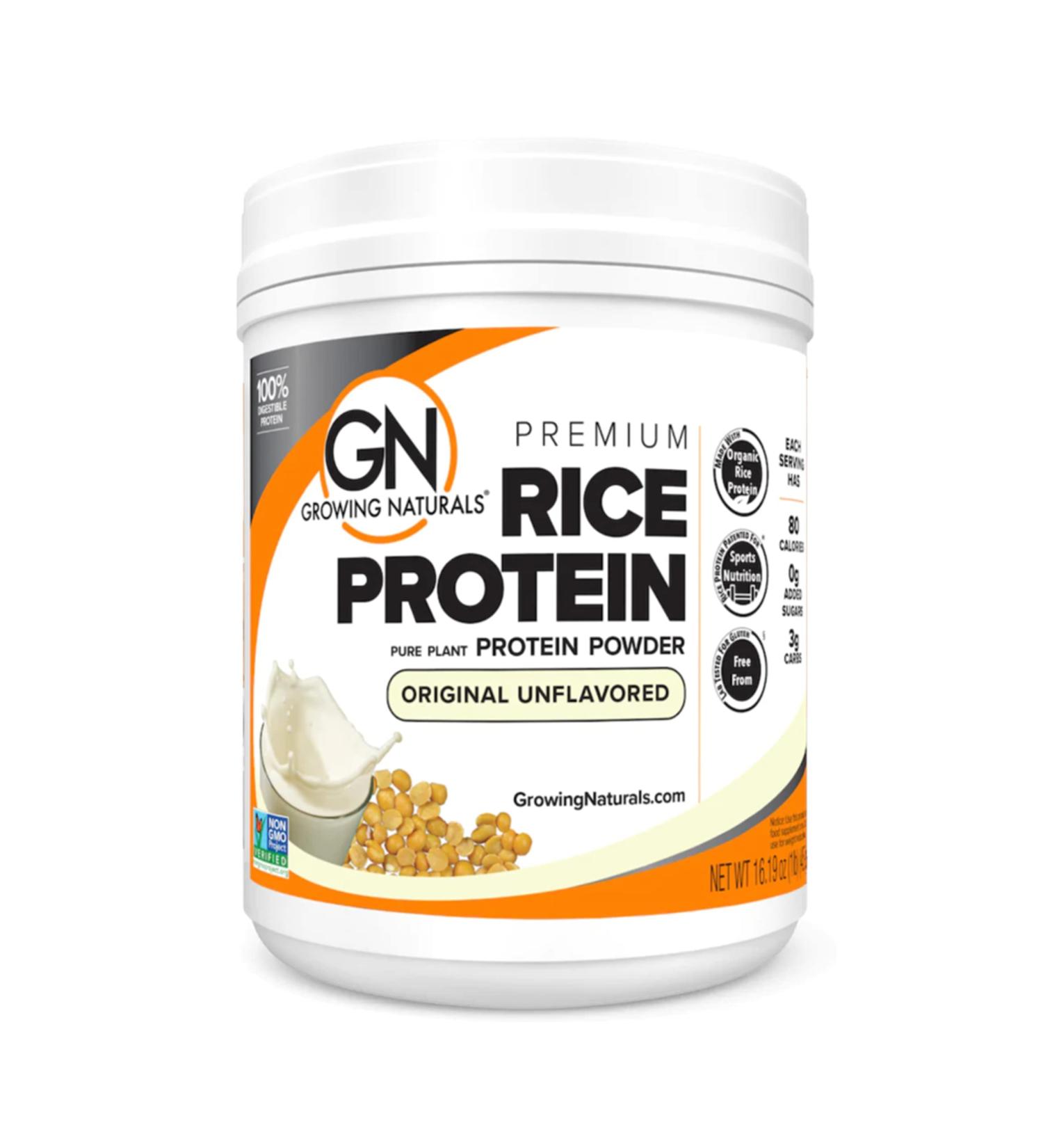 Growing Naturals Rice Protein Powder - 15g Plant Protein | 2.8g BCAA | Low-Carb, Low-Sugar, Non-GMO, Vegan, Gluten-Free, Keto Friendly | 1lb Pack - Buy Online on GoSupps.com