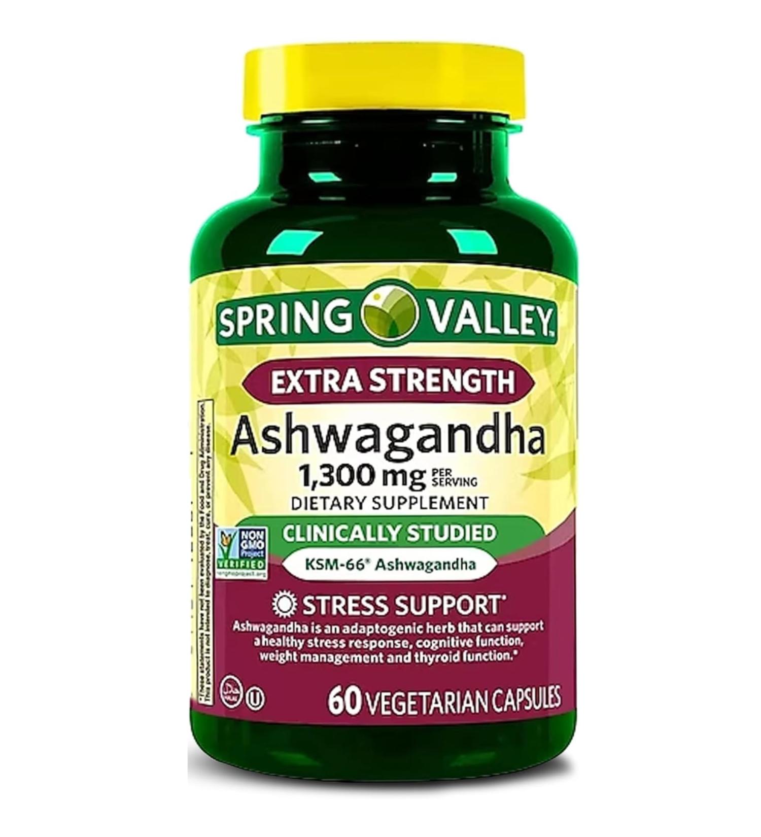 Spring Valley Ashwagandha 1300 mg Extra Strength Capsules Stress Support Mood & Energy Balance 60 Count - Buy Online on GoSupps.com