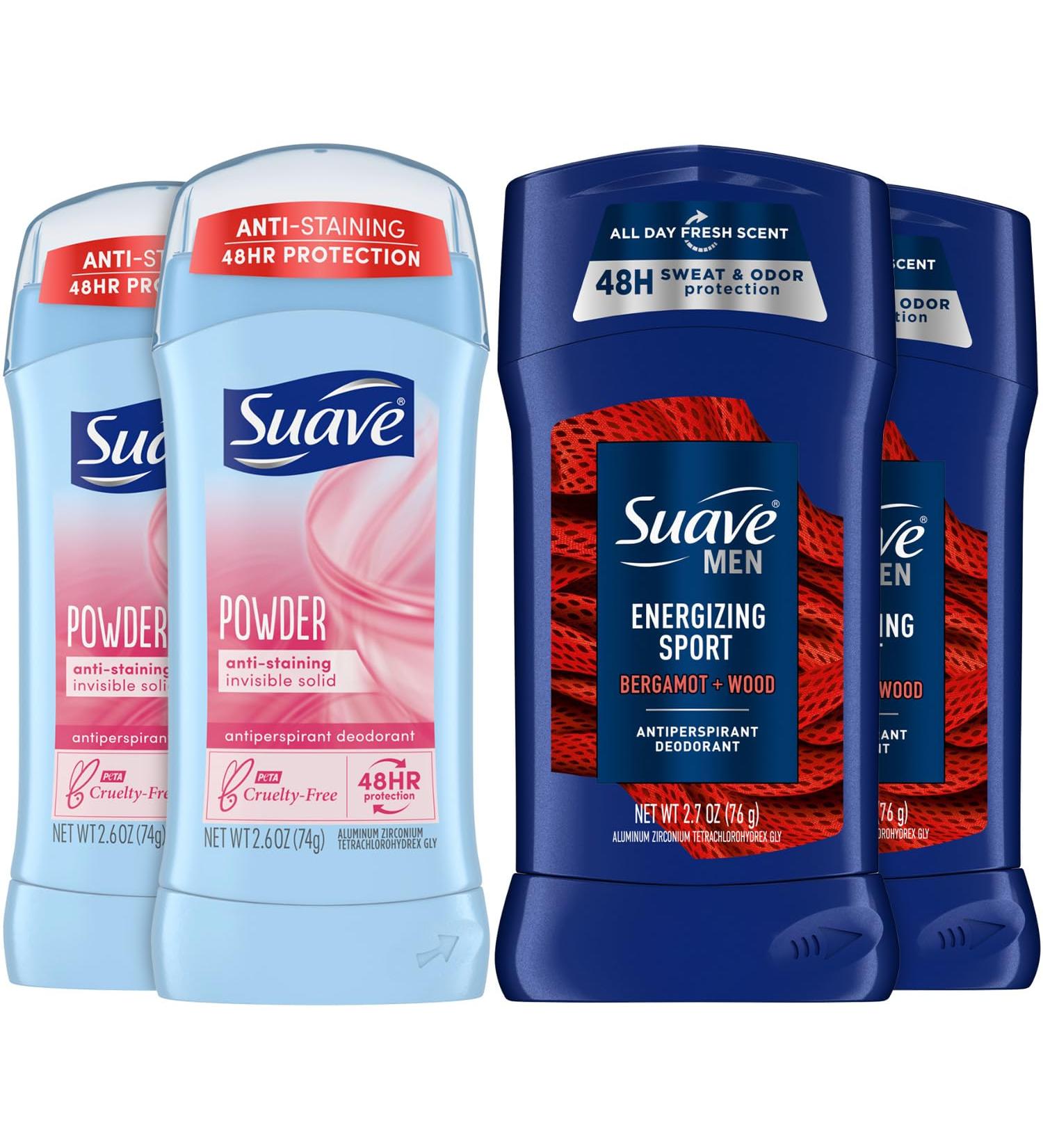 Suave Deodorant Bundle Women s & Men s Antiperspirant 2-Pack | 48H Protection | Invisible Solid & Energizing Sport - Buy Online on GoSupps.com