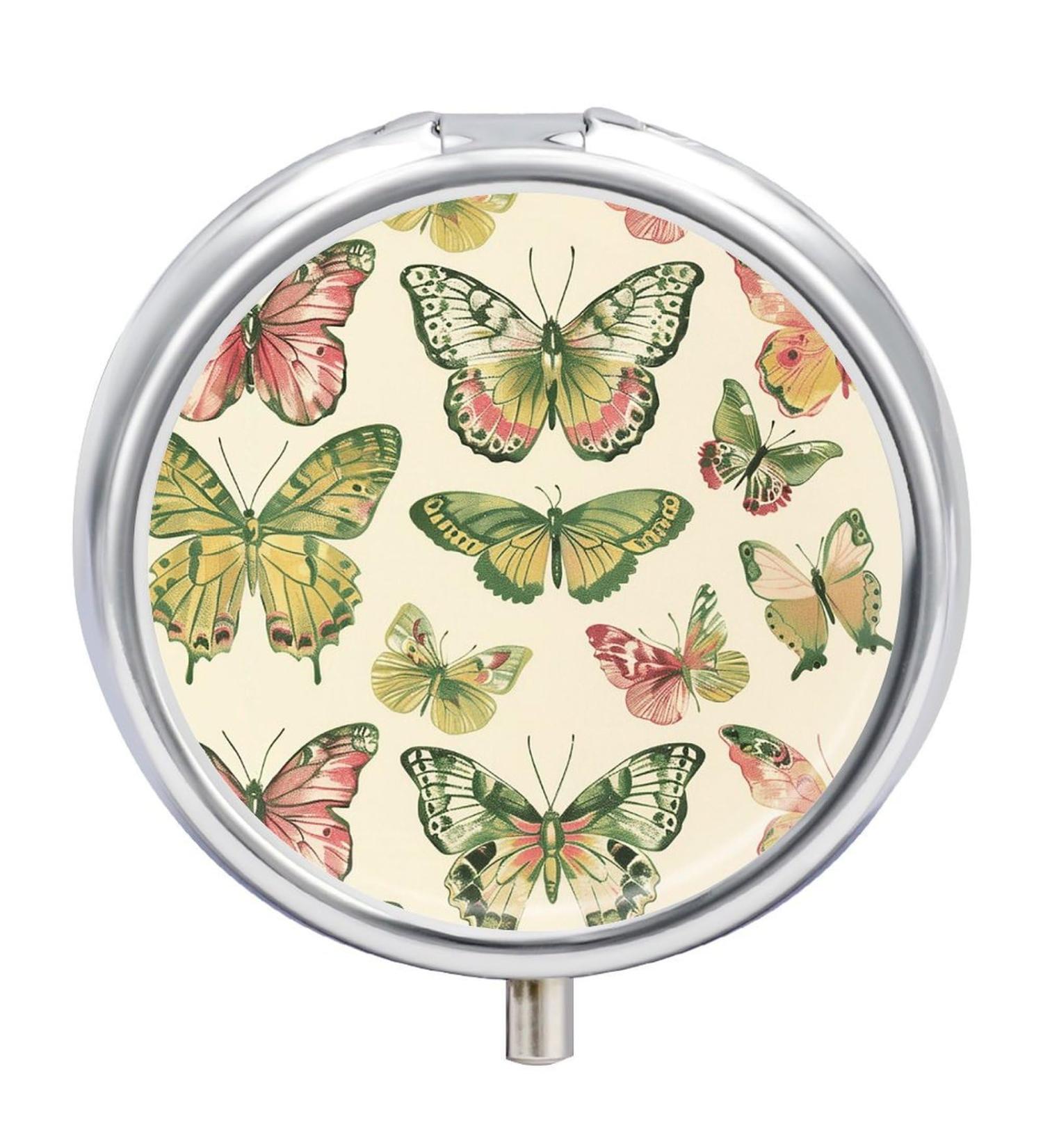 Travel Pill Box 3 Compartment Yellow Butterfly Pattern Portable Pill Organizer for Purse & Pocket - Buy Online on GoSupps.com