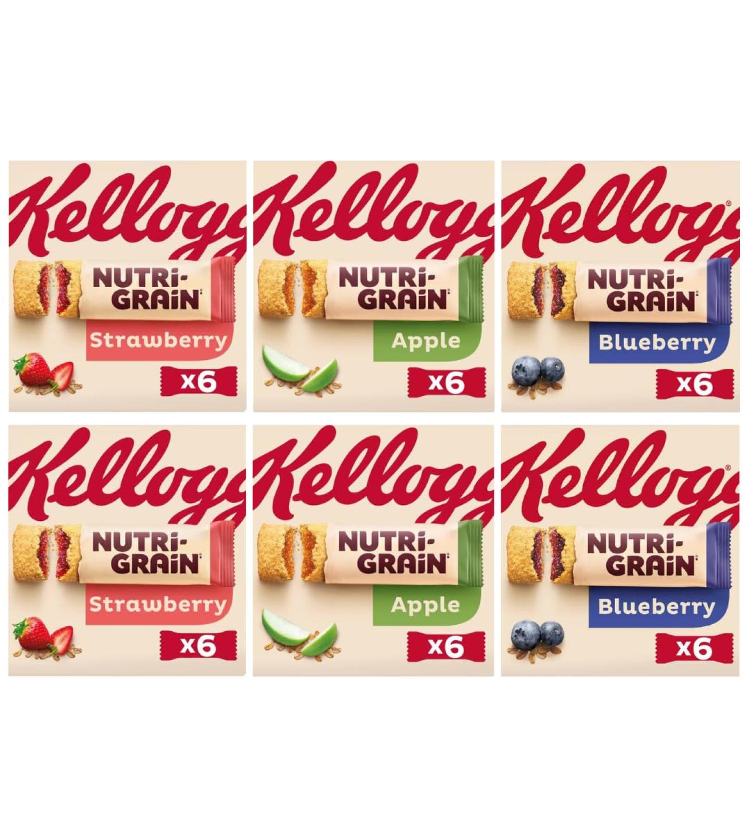 Apple Snack Bars 6x37g x2 with Strawberry Flavour 6x37g x2 & Blueberry Flavour 6x37g x2 - Bundle Consisting of Kellogg's Nutri-Grain x6 Packs - Buy Online on GoSupps.com