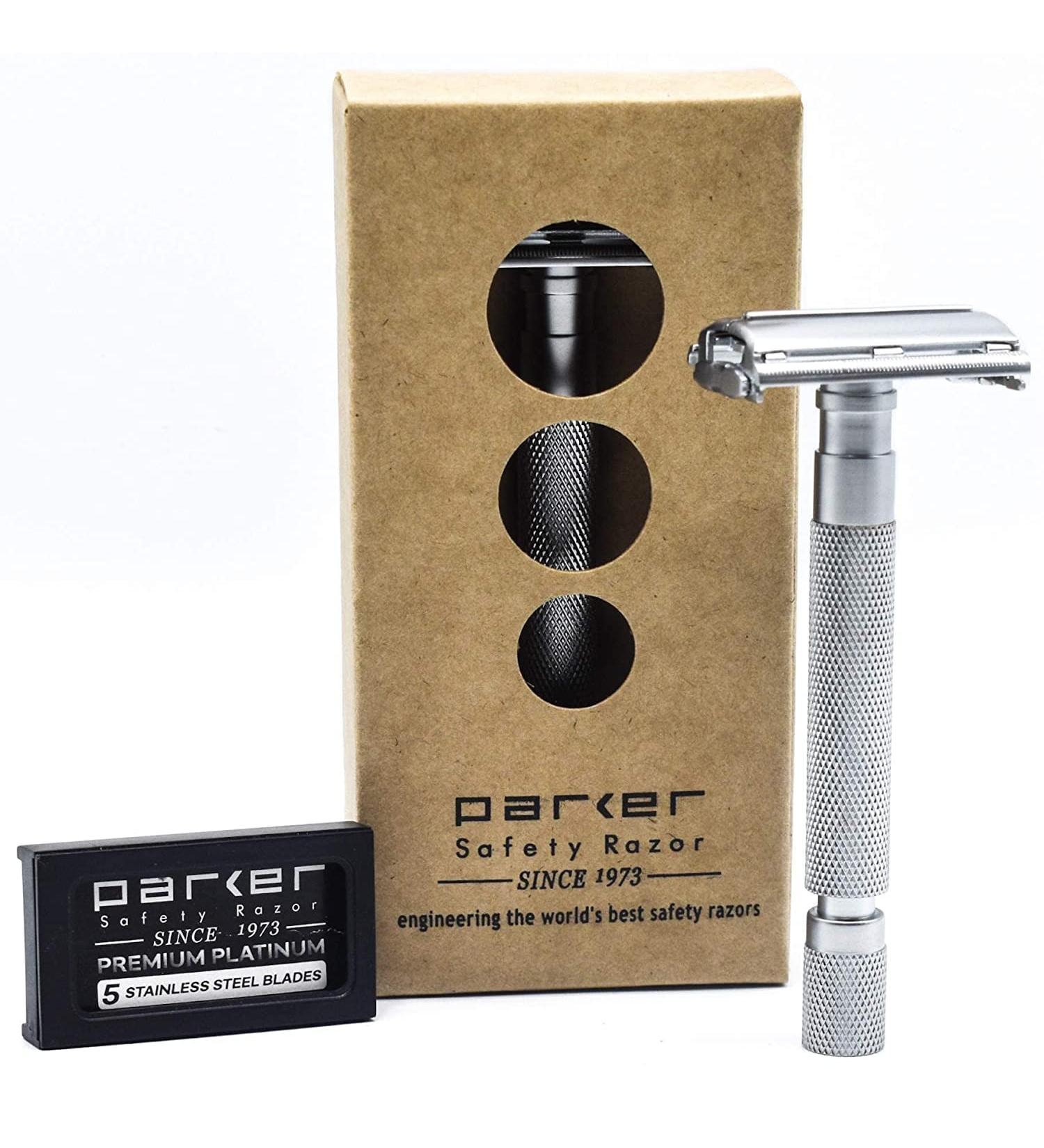 Parker 74R Satin-Chrome Long Handle Safety Razor - Heavy Butterfly Open Double Edge for Men | Best Quality Chrome Razor - Buy Online on GoSupps.com