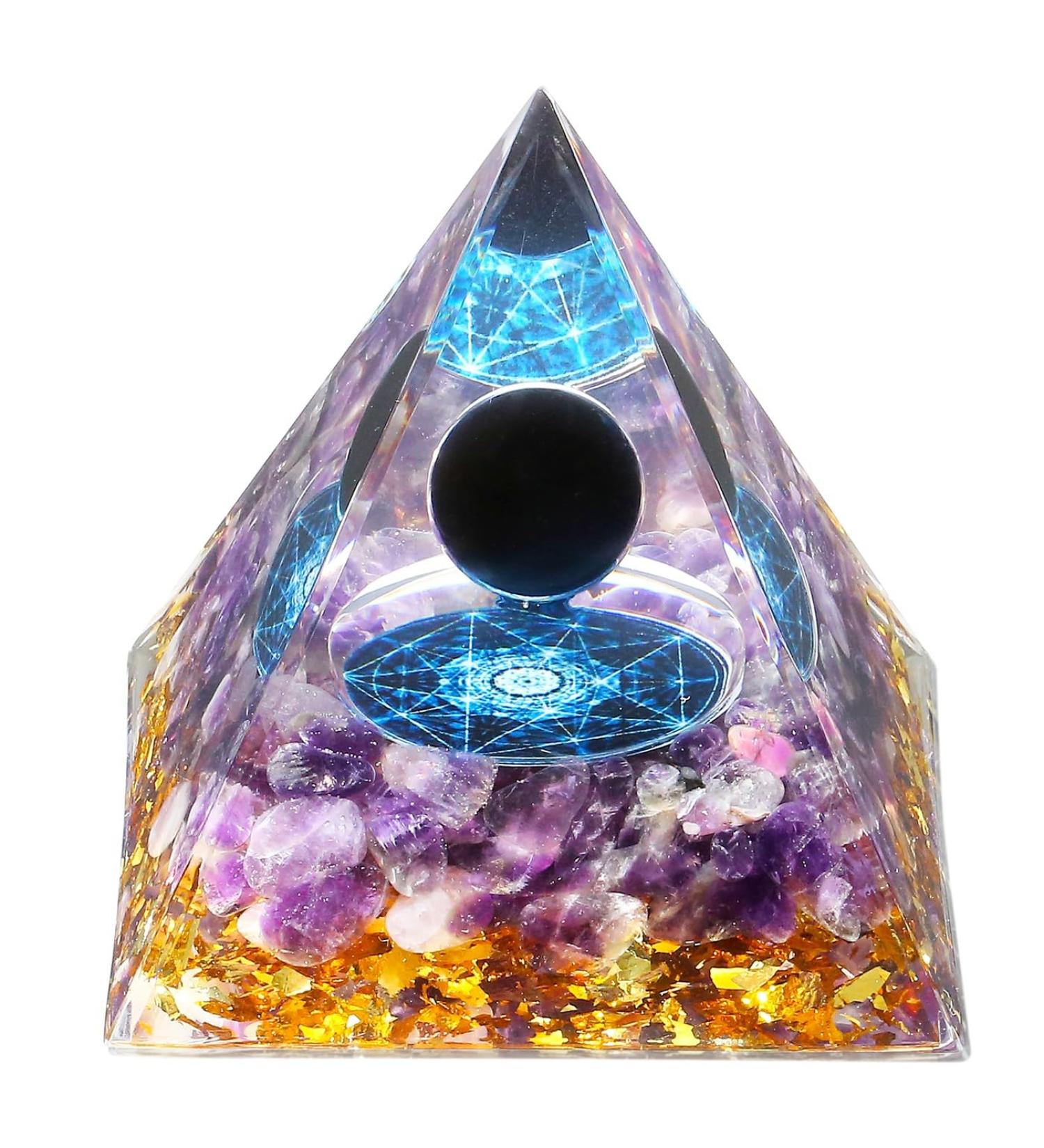 Xiannvxi 2.4 Large Black Obsidian & Amethyst Gemstone Pyramid - Natural Reiki Energy Gift for Men & Women - Buy Online on GoSupps.com