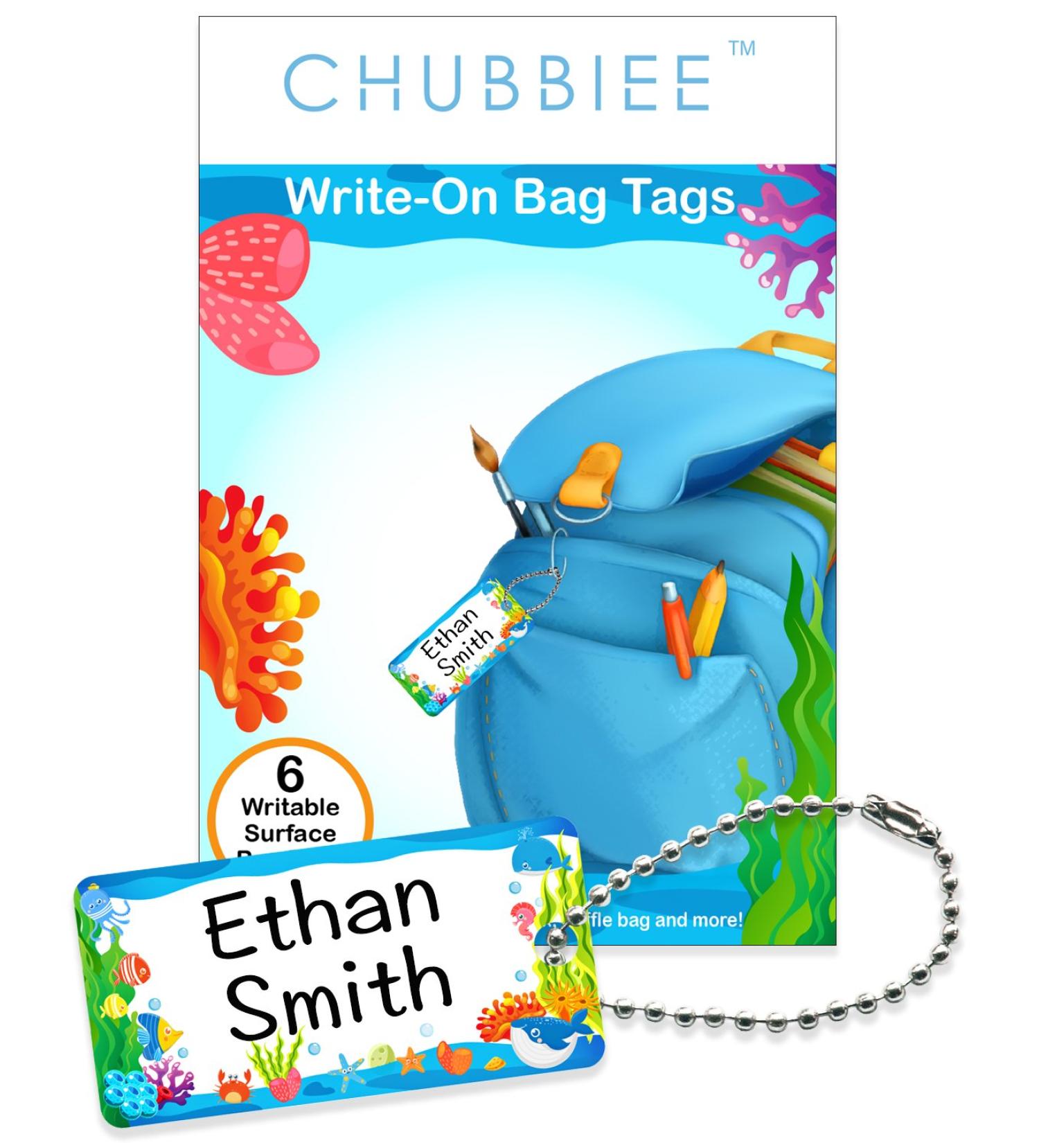 Child ID Bag Tags - Pack of 6, Blue Ocean - Write-On Kids Name Tags for Backpack, Lunchbox, Diaper Bag - Ideal for Preschool & Daycare - Buy Online on GoSupps.com