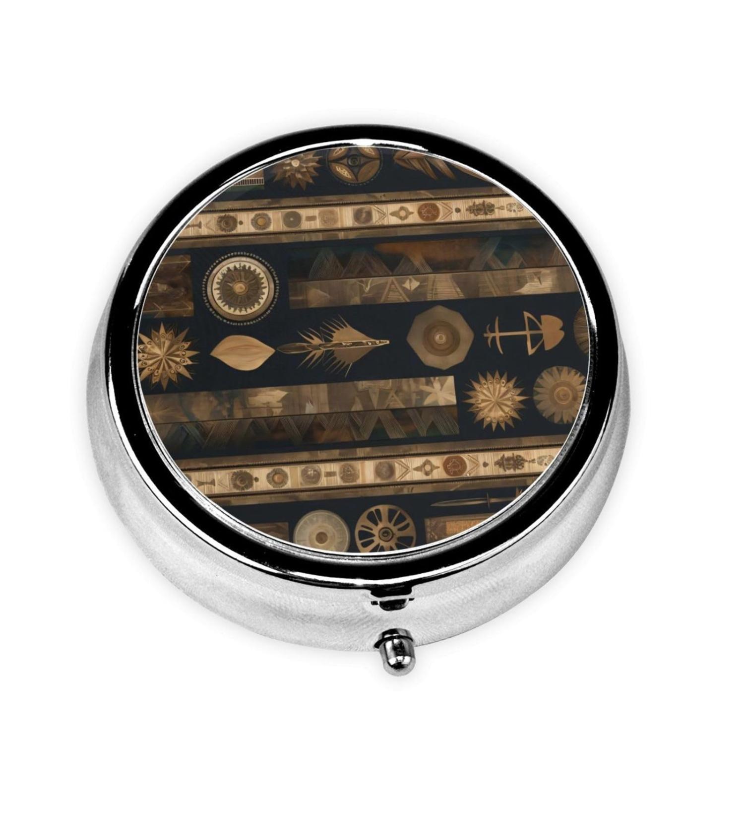 Bohemian Style Portable Metal Pill Box - Round Mini 3-Compartment Ideal for Travel Black - Must-Have for Small Pills - Buy Online on GoSupps.com