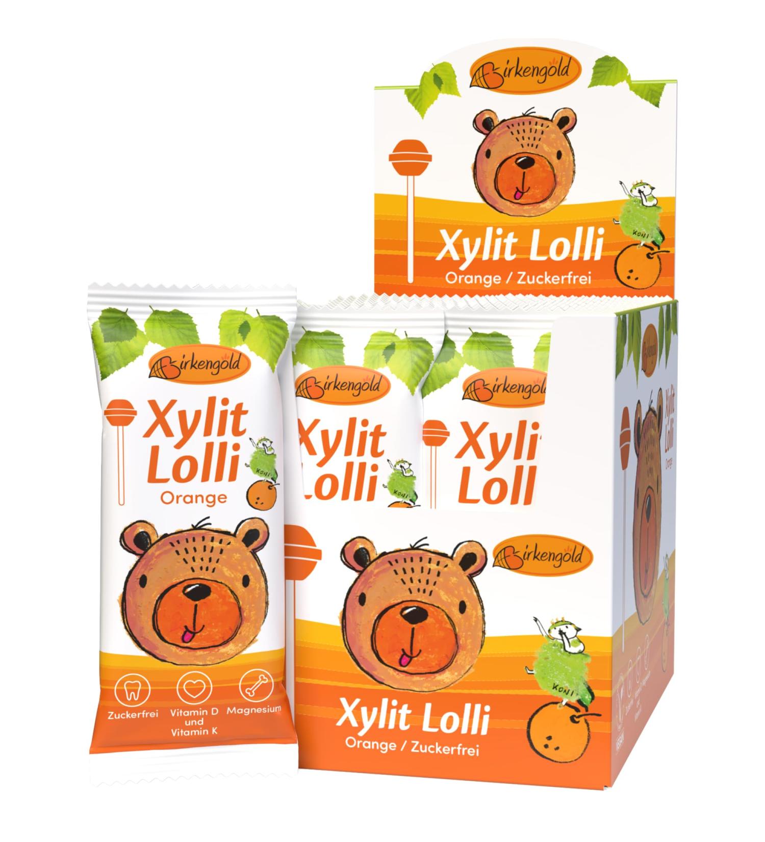 Buy Birch Gold Xylitol Lollipops | Vegan Sugar-Free Multivitamin Dental Care | 20x6g Individually Packed Fruit Lollis - Orange Flavor - Buy Online on GoSupps.com