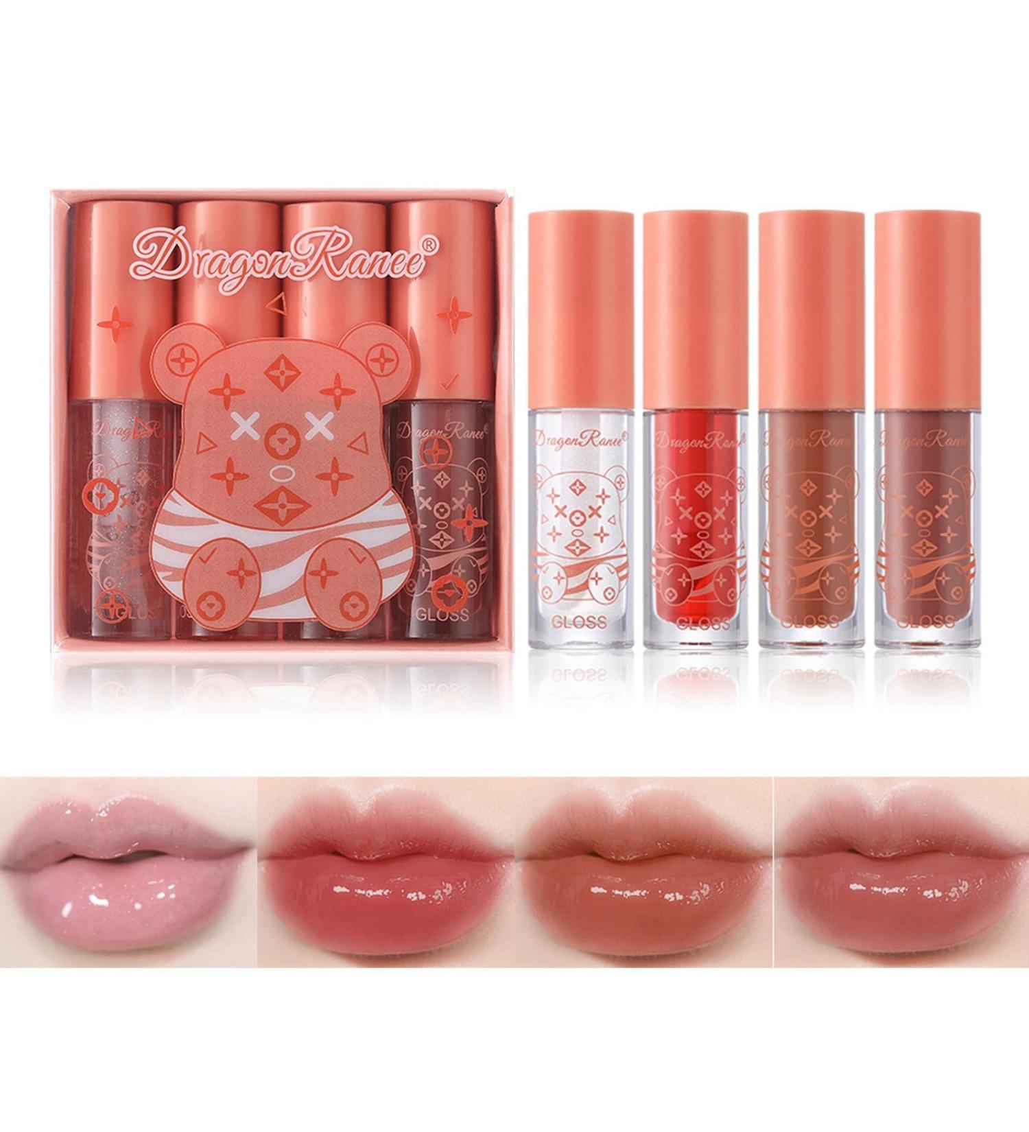 Shiny Lip Gloss & Lip Oil Set - 4 PCS Juicy Hydrating Gloss for Dry Lips | Non-Sticky Gift Kit for Women - Buy Online on GoSupps.com