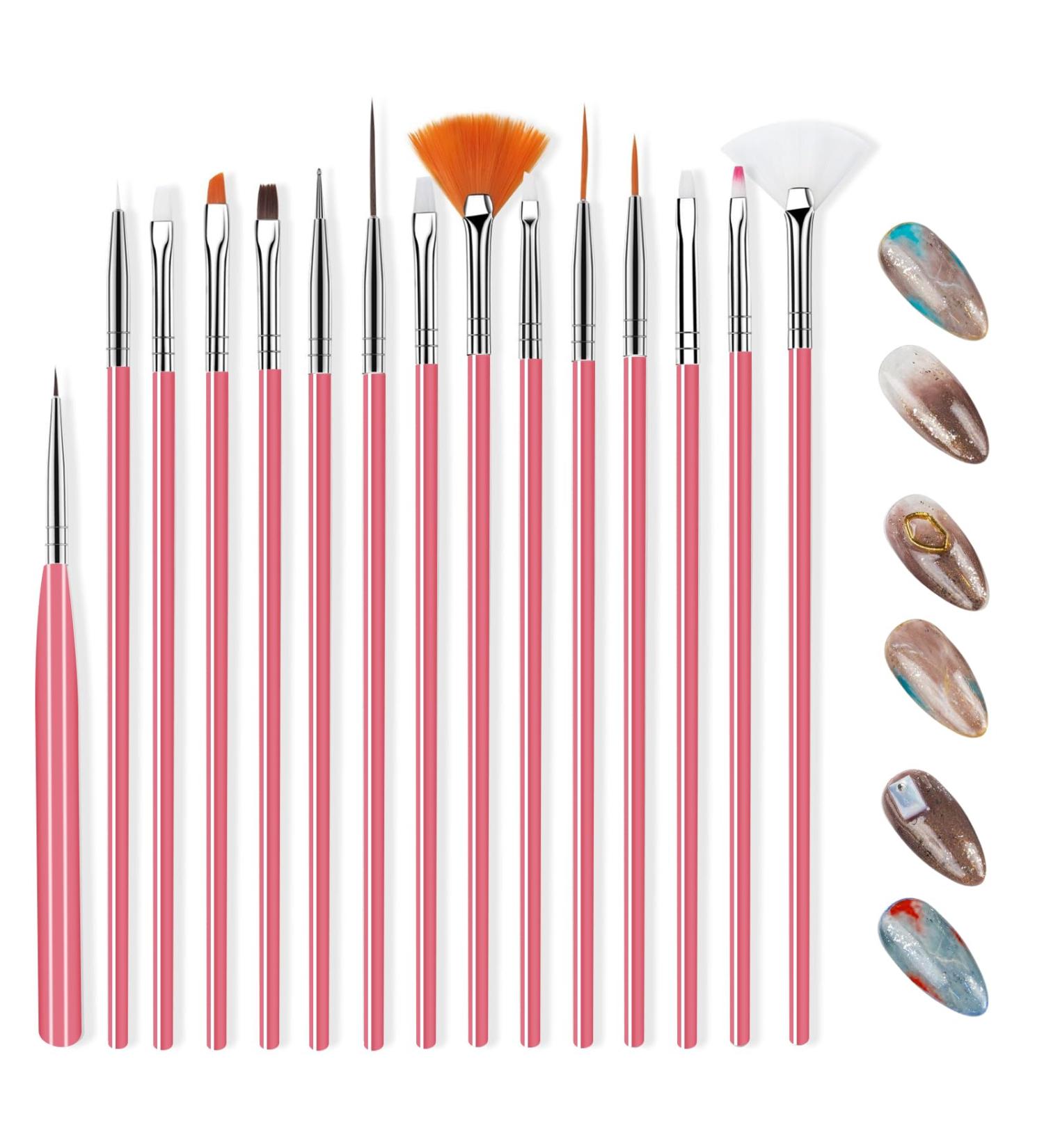 Nail Brush 15-Piece Kit | Professional Nail Art Tools for DIY Manicure & Salon Use | Pink Acrylic & Gel Brushes - Buy Online on GoSupps.com