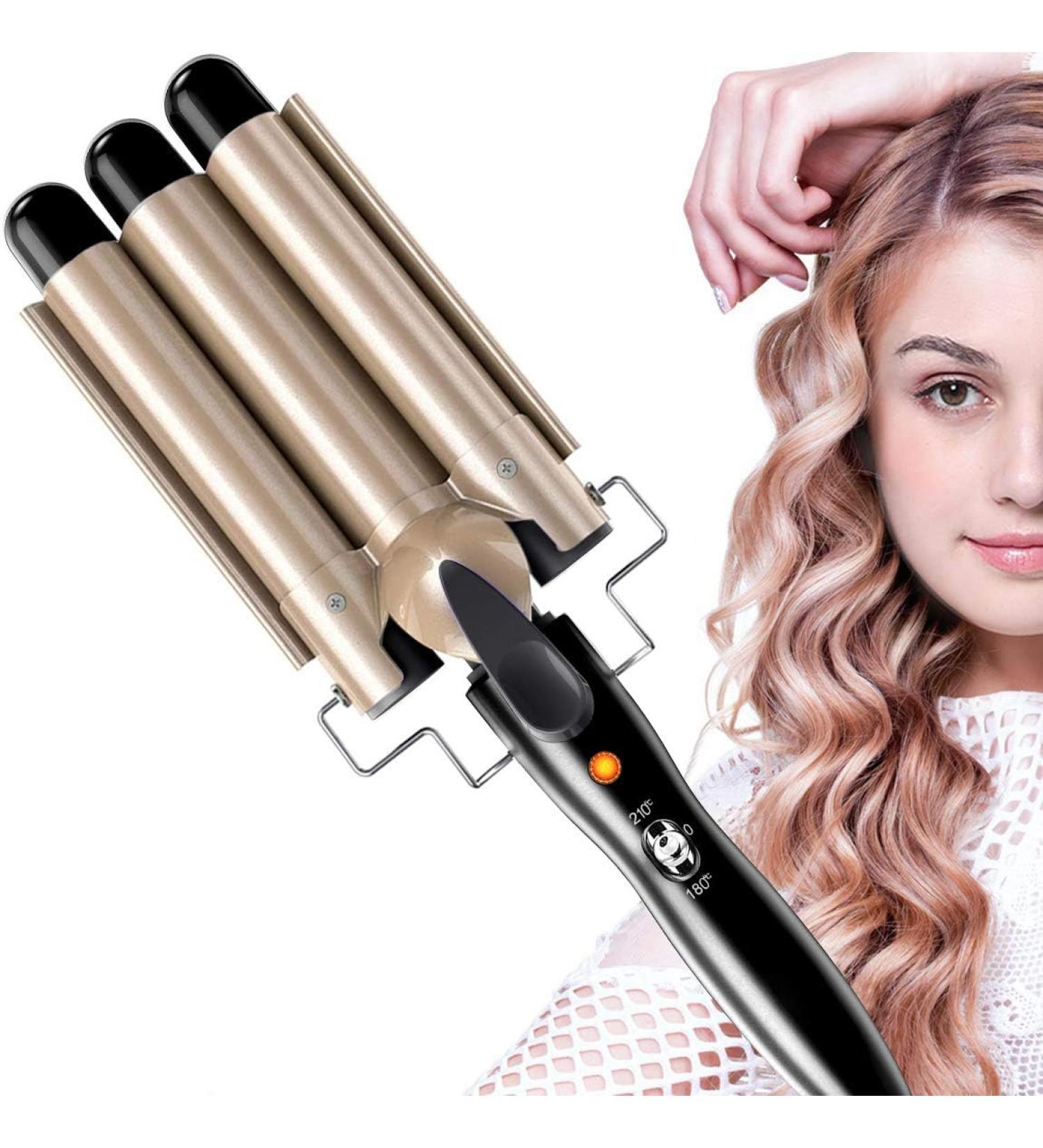 Triple Barrel Curling Iron - Professional 25mm Tourmaline Ceramic Waver with Digital Temperature Display for Long/Short Hair - Black - Buy Online on GoSupps.com