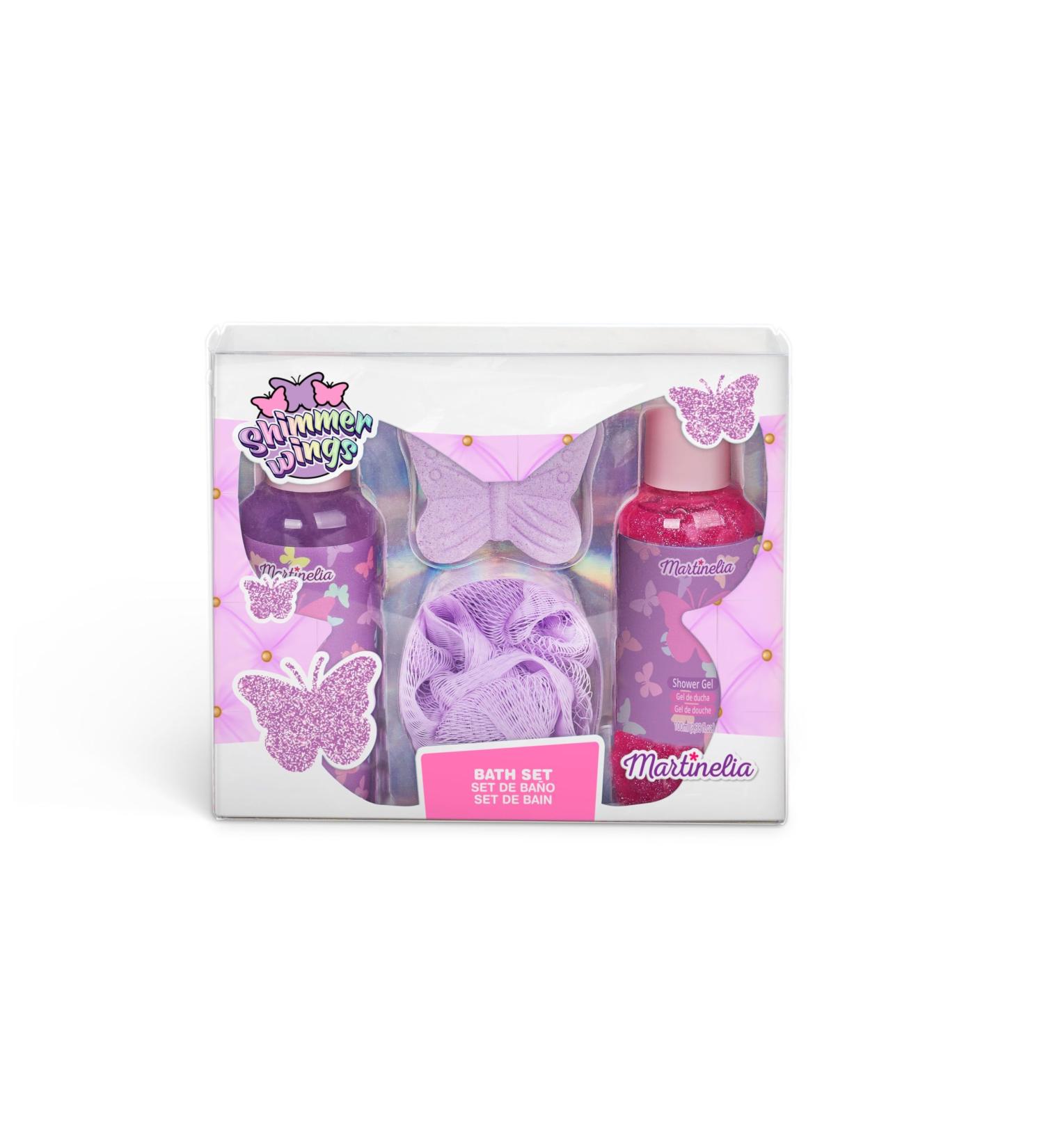 Aquarius Martinelia Shimmer Wings Bath Set for Girls Including Bath Bomb Shower Gel Shower Sponge and Shimmer Gel as Gift Set