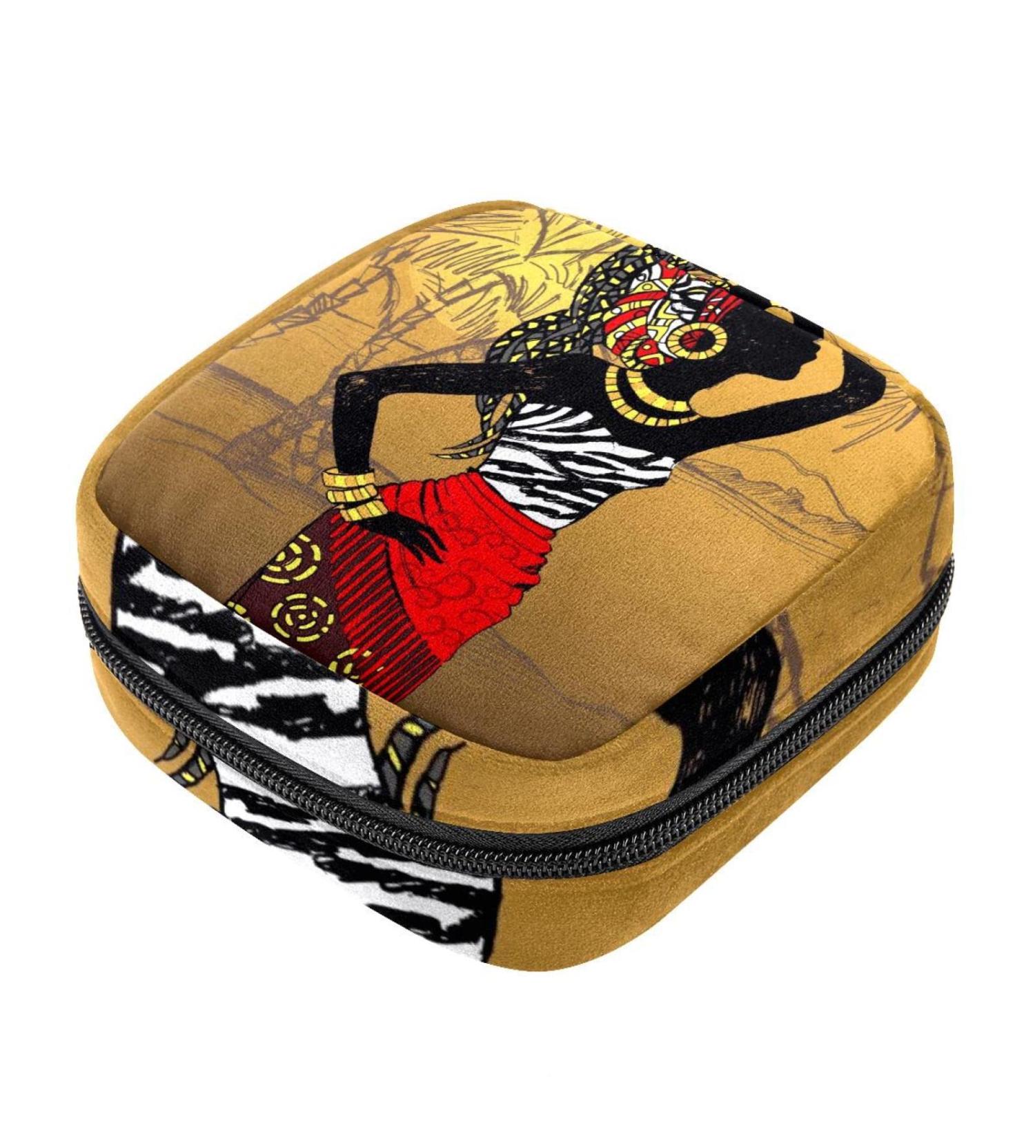 Stylish Menstruation Pad Bag with Zipper - Women's Tampon & Napkin Storage - Beautiful African Palm Pattern - Buy Online on GoSupps.com