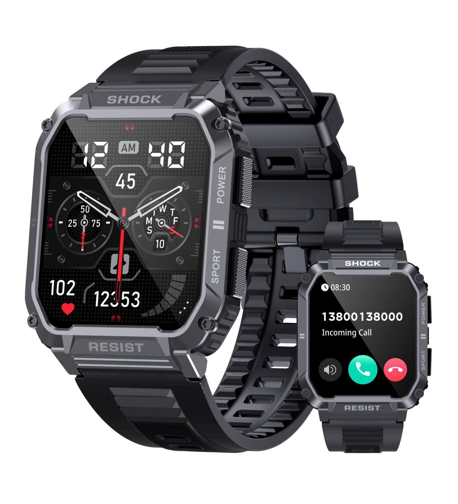 PUREROYI Military Smart Watch for Men - 1.95'' IP68 Waterproof with Bluetooth Call and 123 Sports Modes - Tactical Smartwatch for iPhone and Android - Black - Buy Online on GoSupps.com
