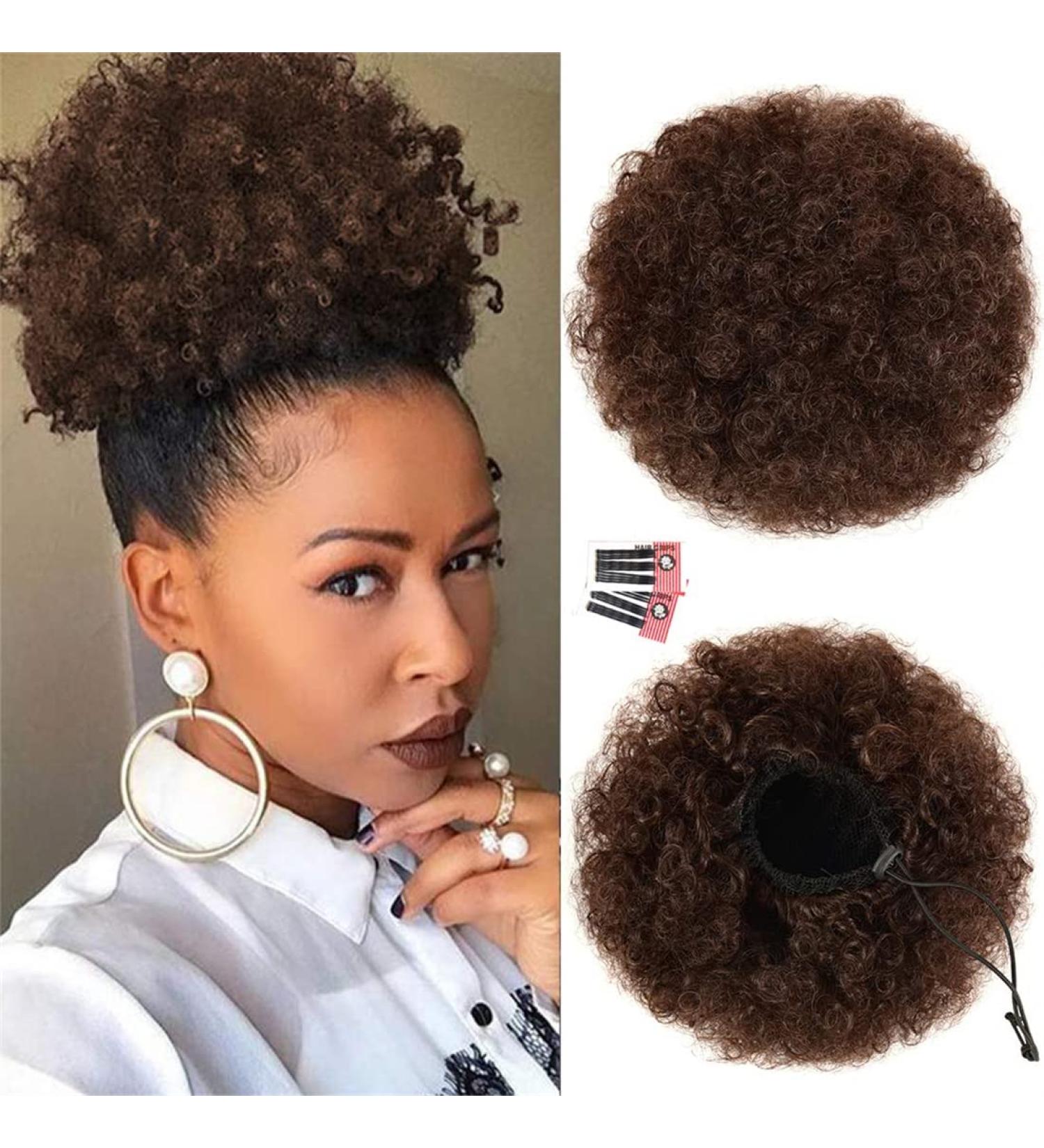 Afro Puff Drawstring Ponytail for Black Women High Puff Drawstring Short Ponytail Bun Afro Kinky Curly Ponytail Hairpieces with Clip In (4#)