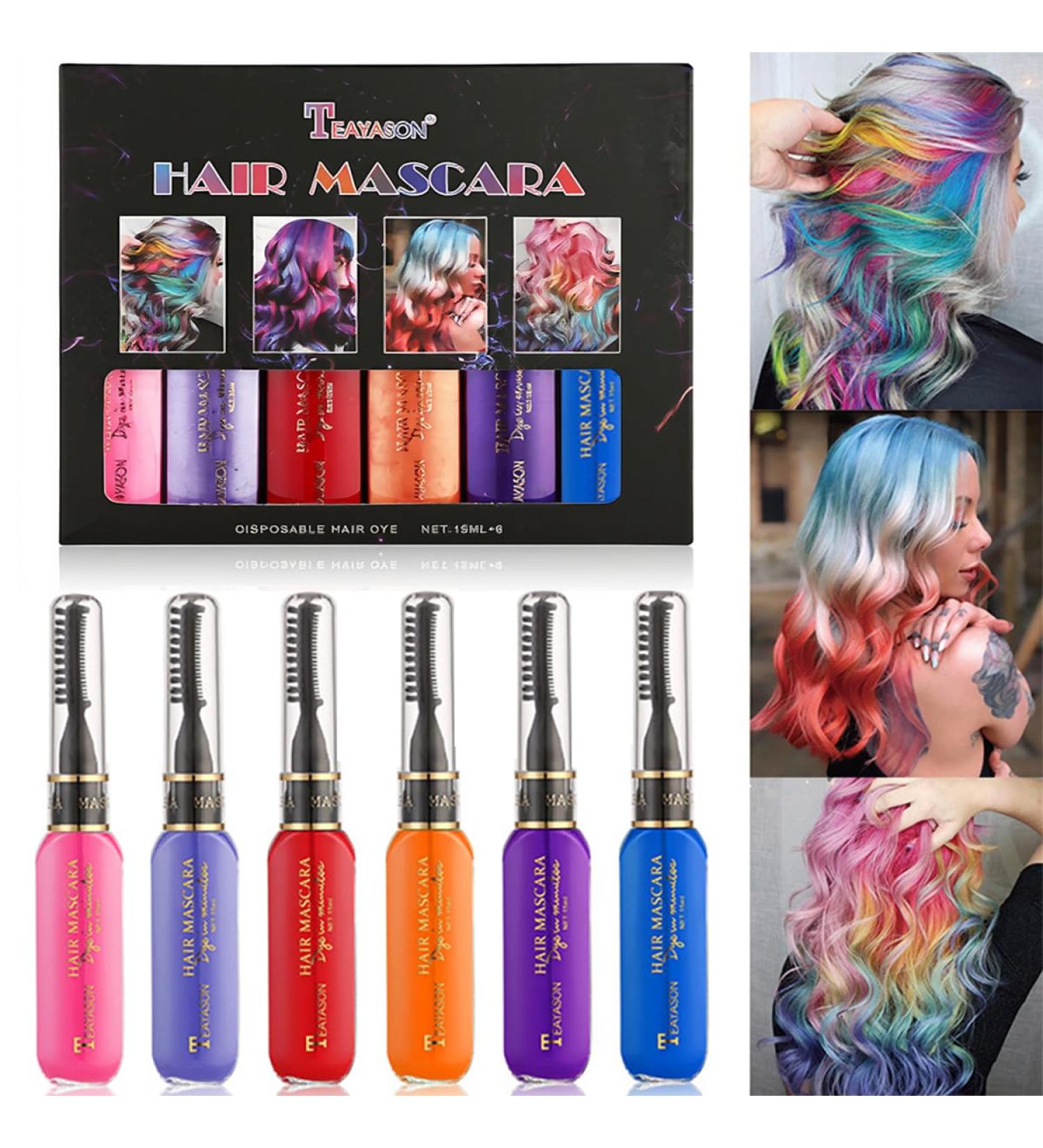 6 couleurs instantan es pour coloration temporaire des cheveux mascara lavable pour cheveux brillants craie color e arc-en-ciel pour filles femmes et hommes anniversaire Halloween - Buy Online on GoSupps.com