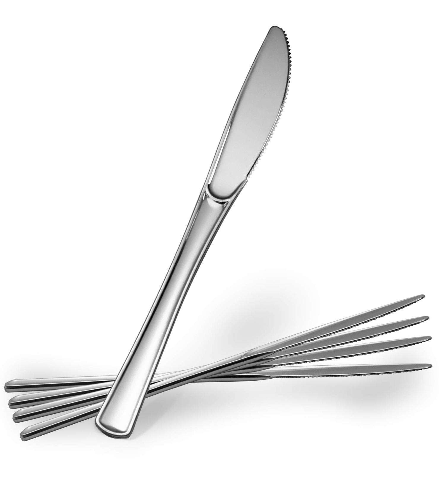 PLASTICPRO Disposable Heavy Duty Silver Plastic Knives Fancy Plastic Silverware Looks Like Real Silver Cutlery - Utensils Great for Catering Events Restaurants Parties and Weddings Pack of 40 - Buy Online on GoSupps.com