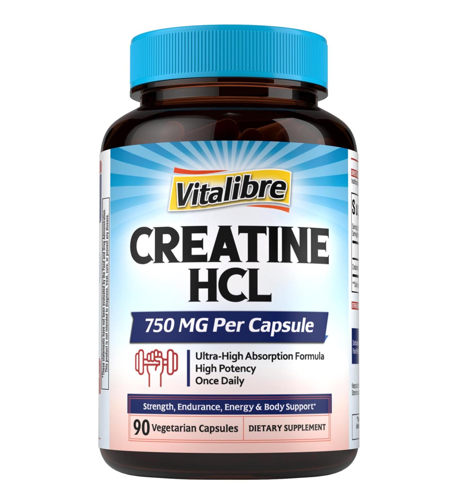 Creatine HCl Capsule 750mg High Absorption Creatine Hydrochloride Endurance Strength Fast Absorbing No Load No Bloat Monohydrate Micronized Alternative Once Daily 90 Capsules 90 Count (Pack of 1) - Buy Online on GoSupps.com