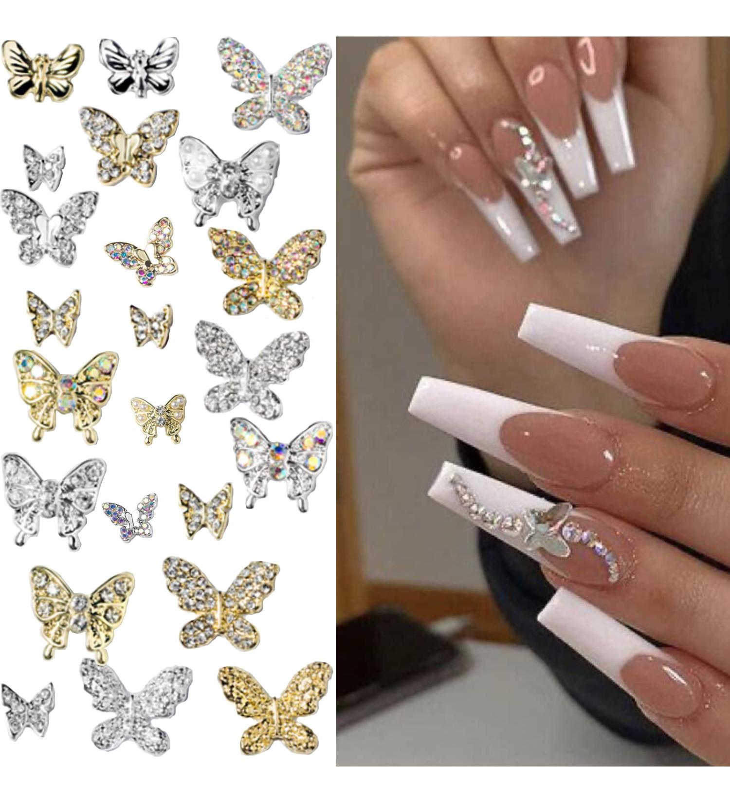 22 PCS 3D Butterfly Nail Charms with Diamonds Rhinestones Nail Art Supplies for Women