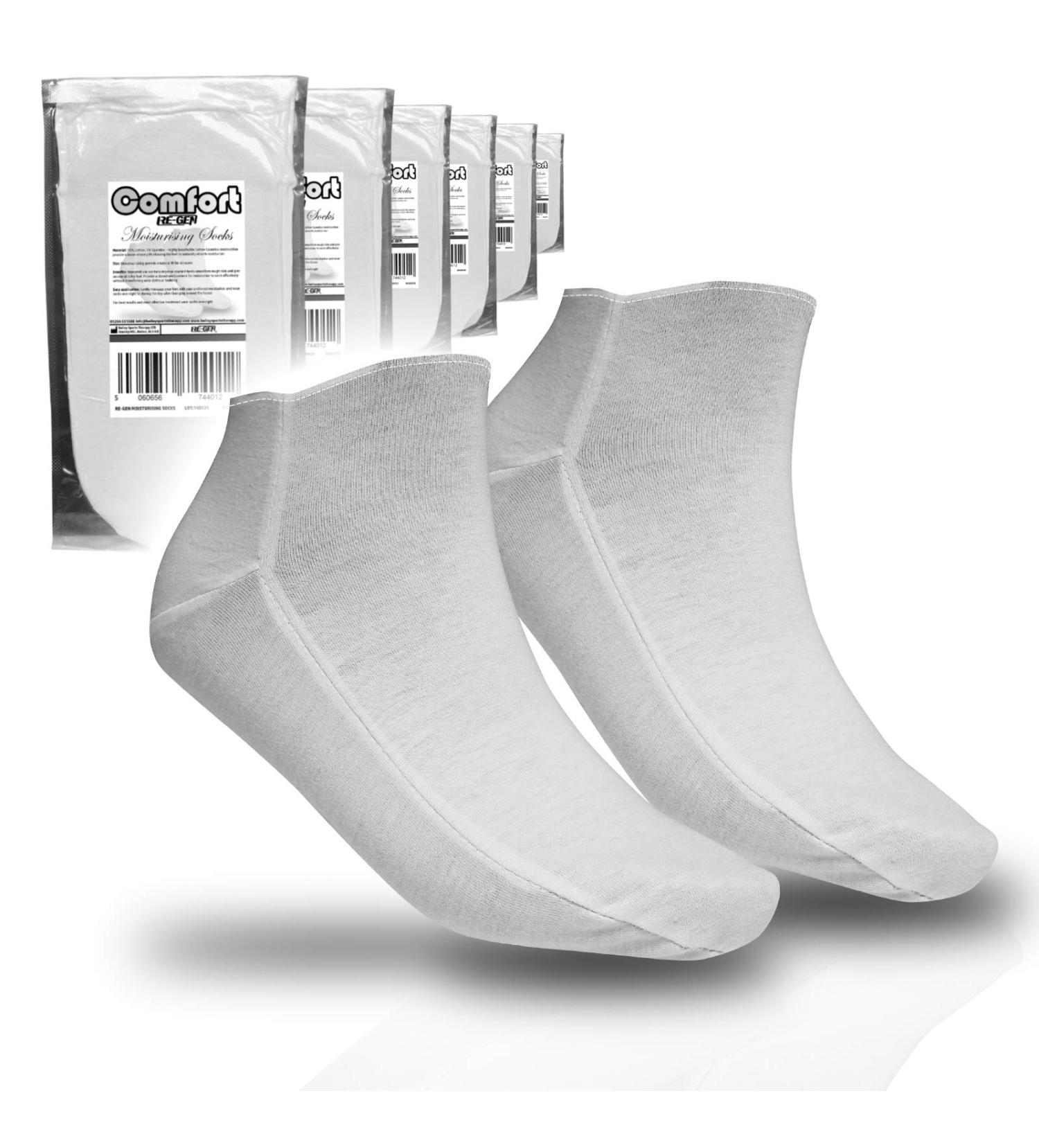 6 Pair - RE-GEN Comfort Fit Cotton Soft Cream Retainer Moisturising Overnight Socks - Ideal for Dry Cracked Hard Skin - Buy Online on GoSupps.com