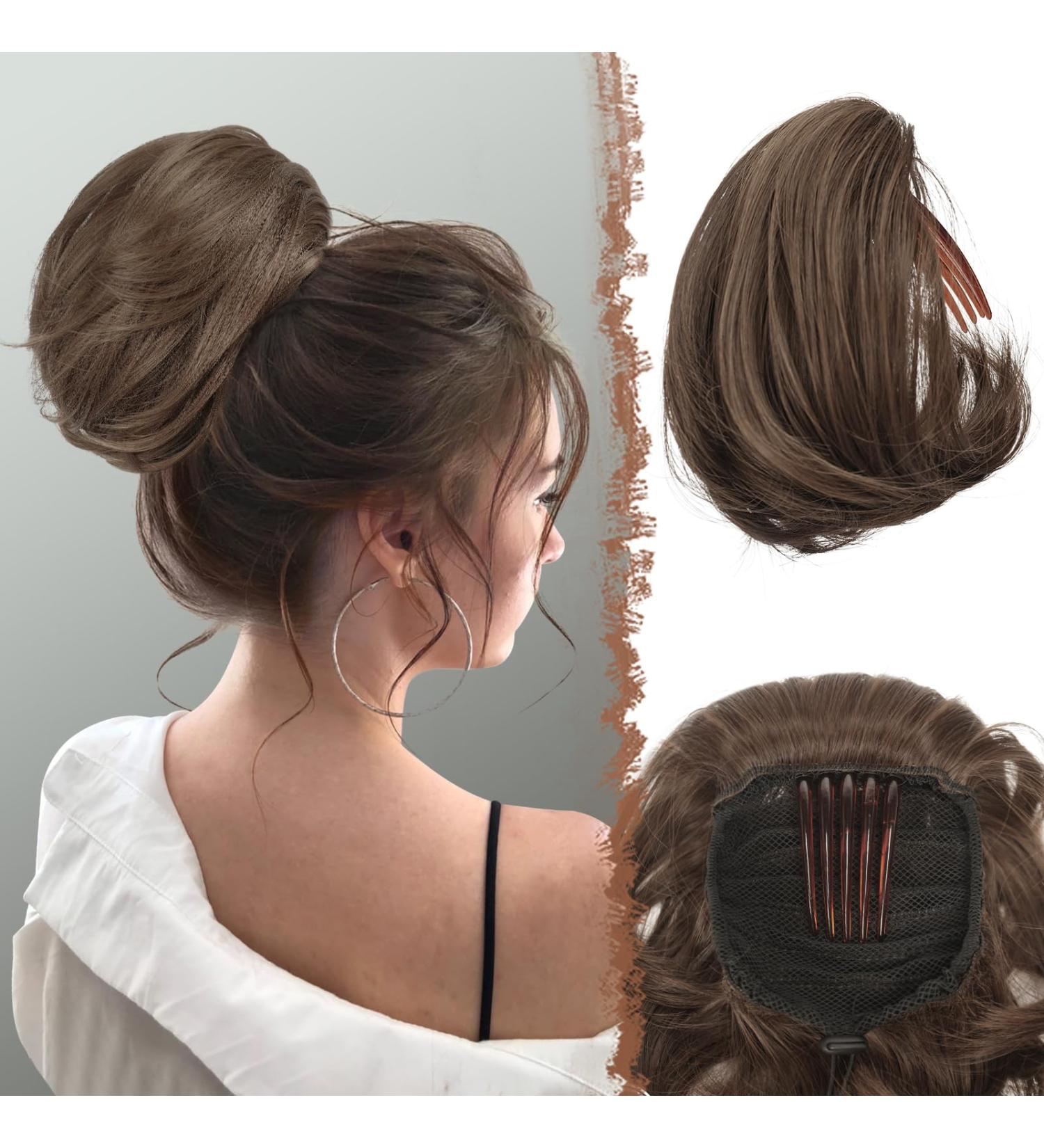 Feshfen Hair Part Dutt with Comb | Short Hair Horse Tail Chignon Extensions | Chestnut Brown Synthetic Hair for Women - Buy Online on GoSupps.com